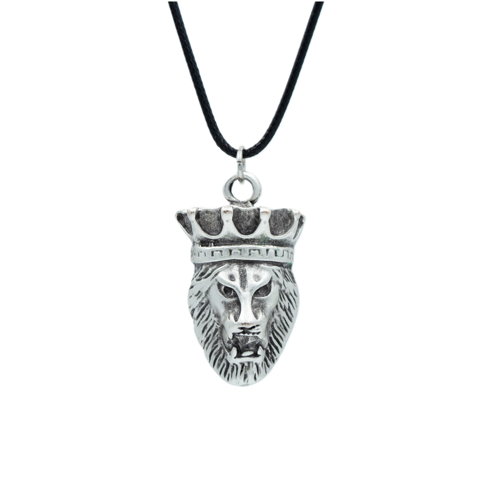 Aslan Kral Kolye - Gümüş ( Silver ) Renk - 60 cm Deri İp Kolye