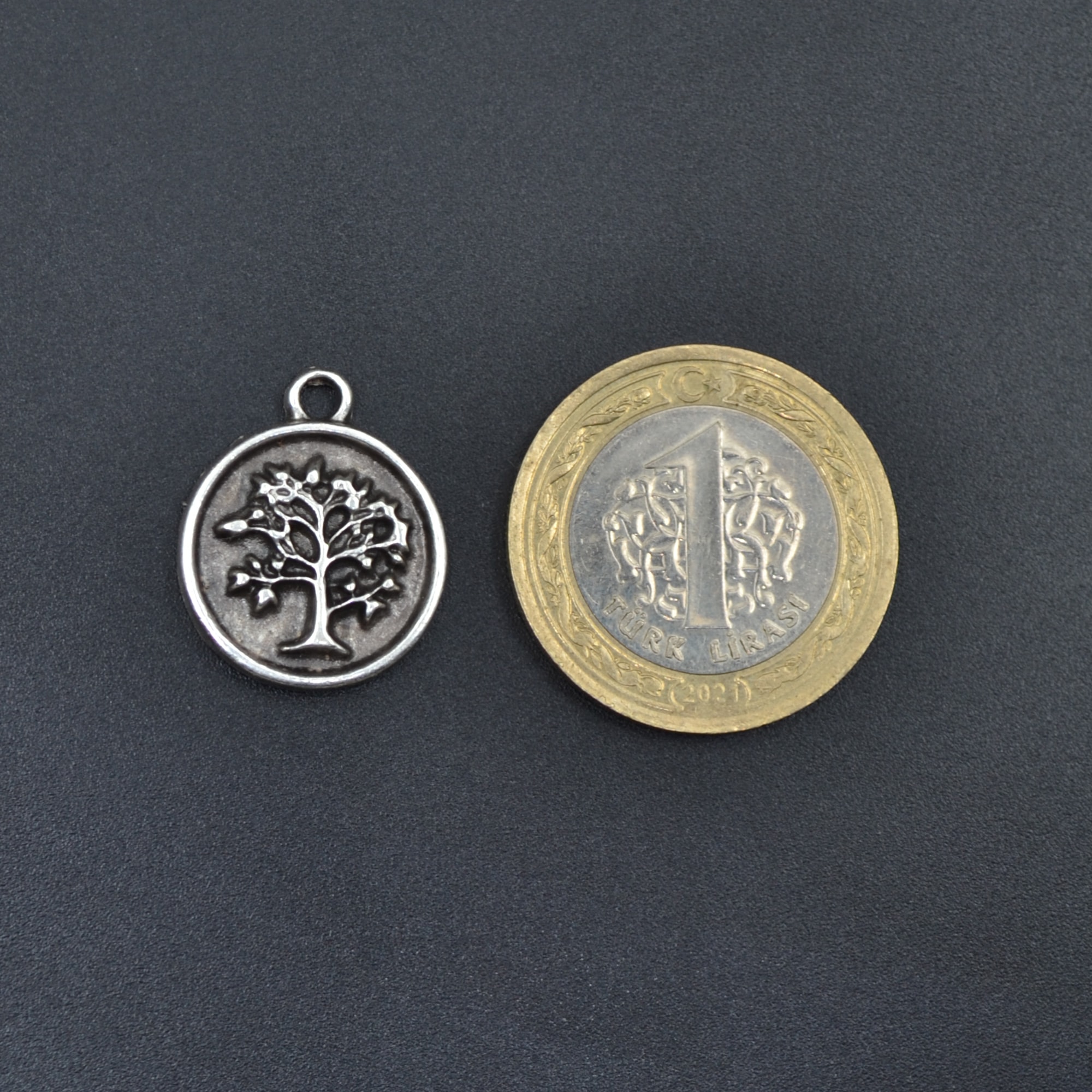 Minimal Hayat Ağacı Kolye - Gümüş ( Silver ) Renk - 60 cm Deri İp Kolye