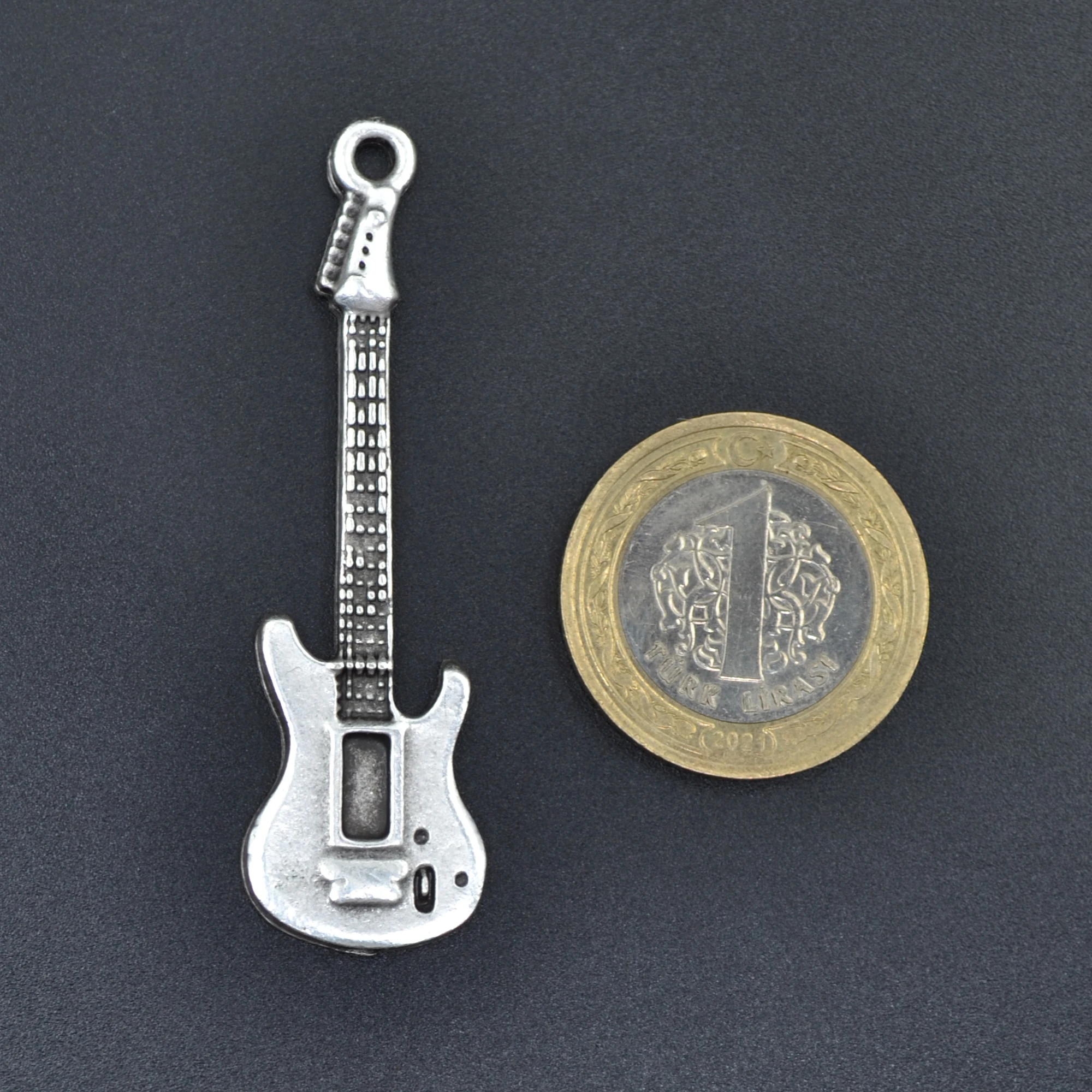 Elektro Gitar Kolye Ucu - Gümüş ( Silver ) Renk