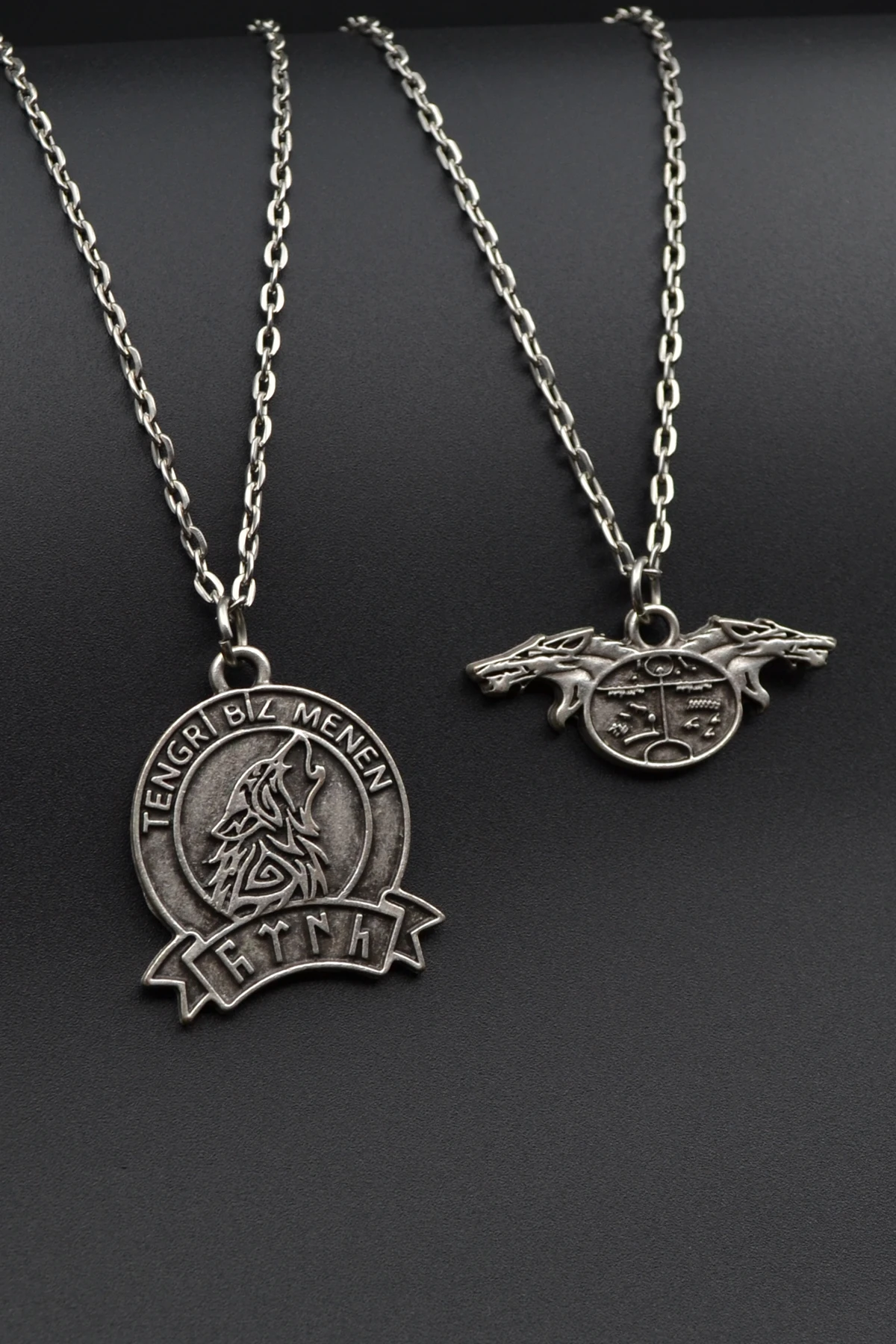 2'li Kam Şaman Davulu - Tengri Biz Menen Bozkurt Erkek Kadın Kolye Seti