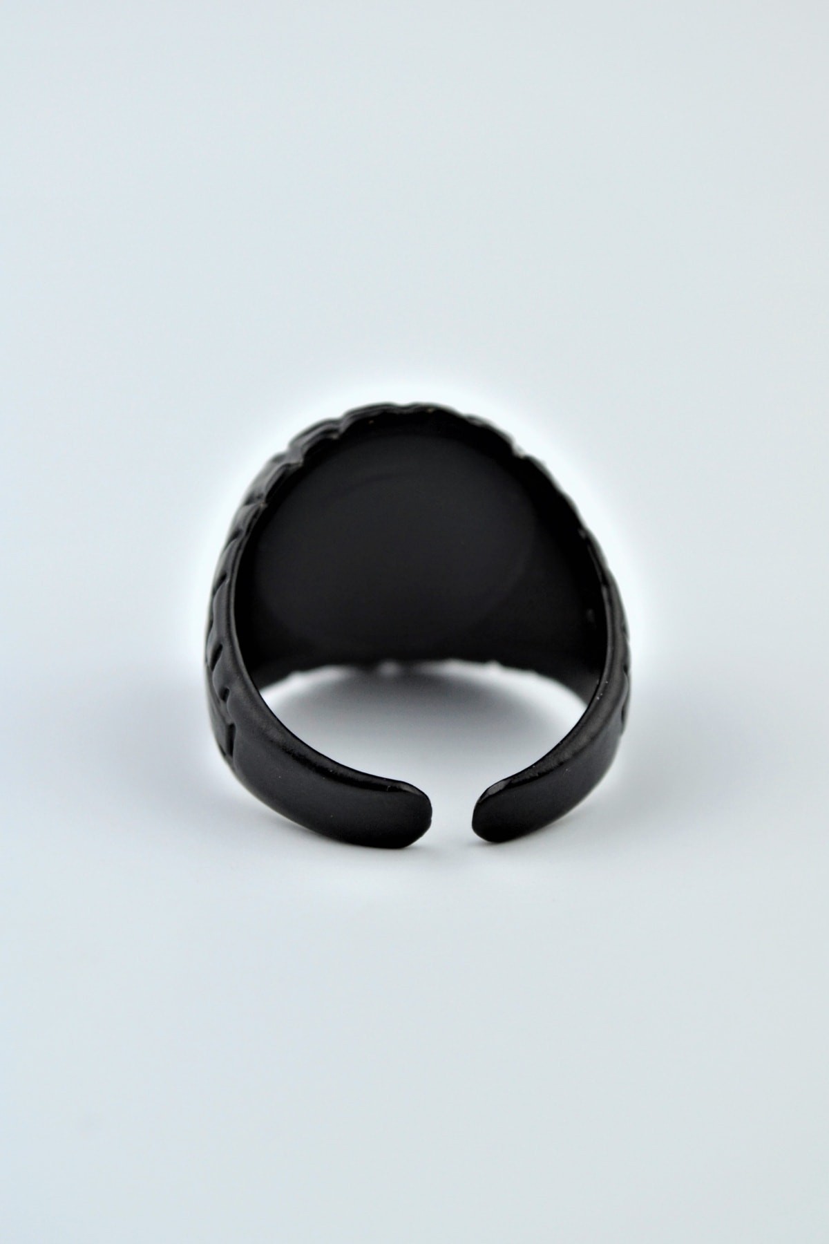 Ay Yıldız Göktürkçe Türk Yuvarlak Şovalye Mat Siyah Ayarlamalı Erkek Yüzük