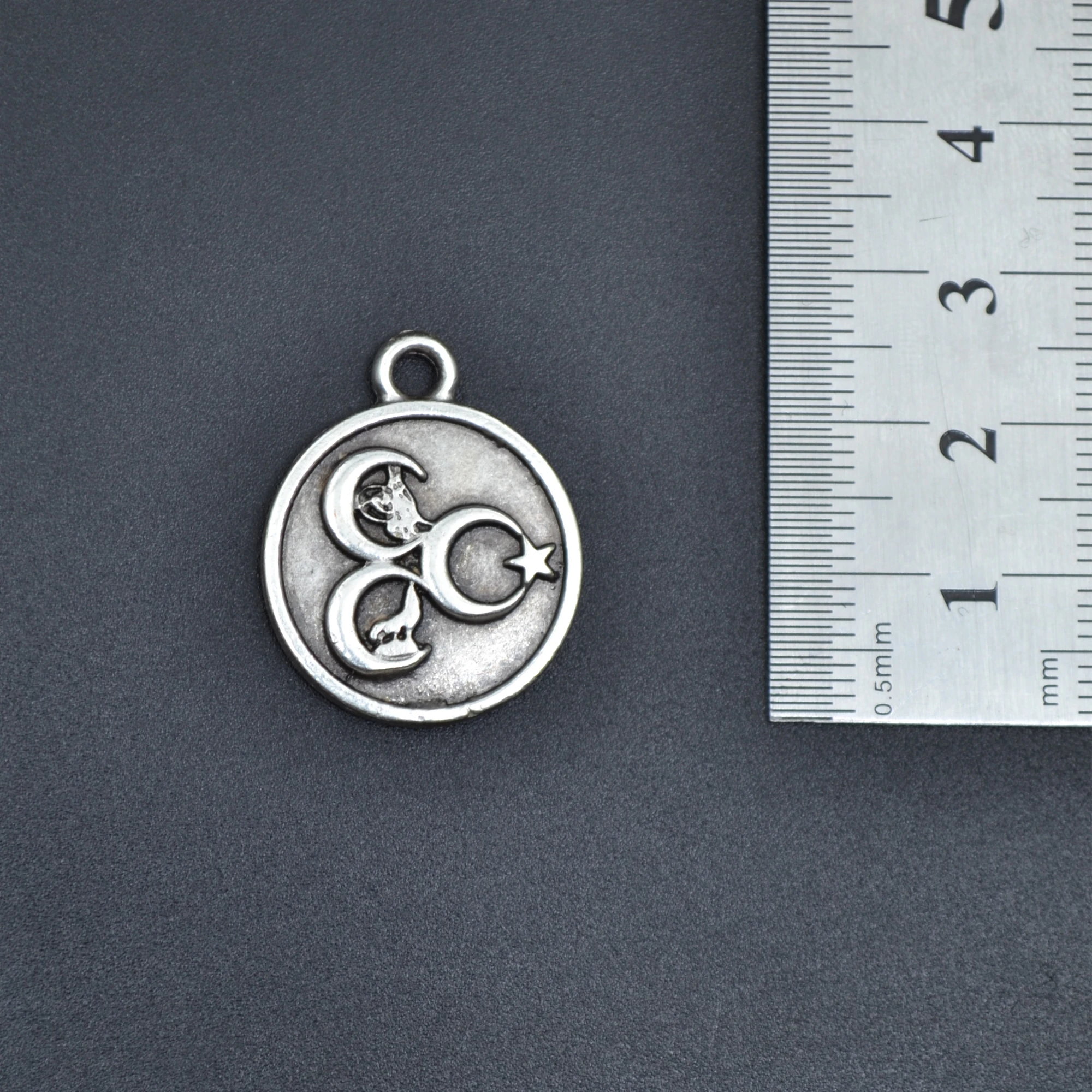 3 Hilal - Ay Yıldız - Kurt- Tuğra Kolye - Gümüş ( Silver ) Renk - 60 cm Düz Ezme Zincir Kolye