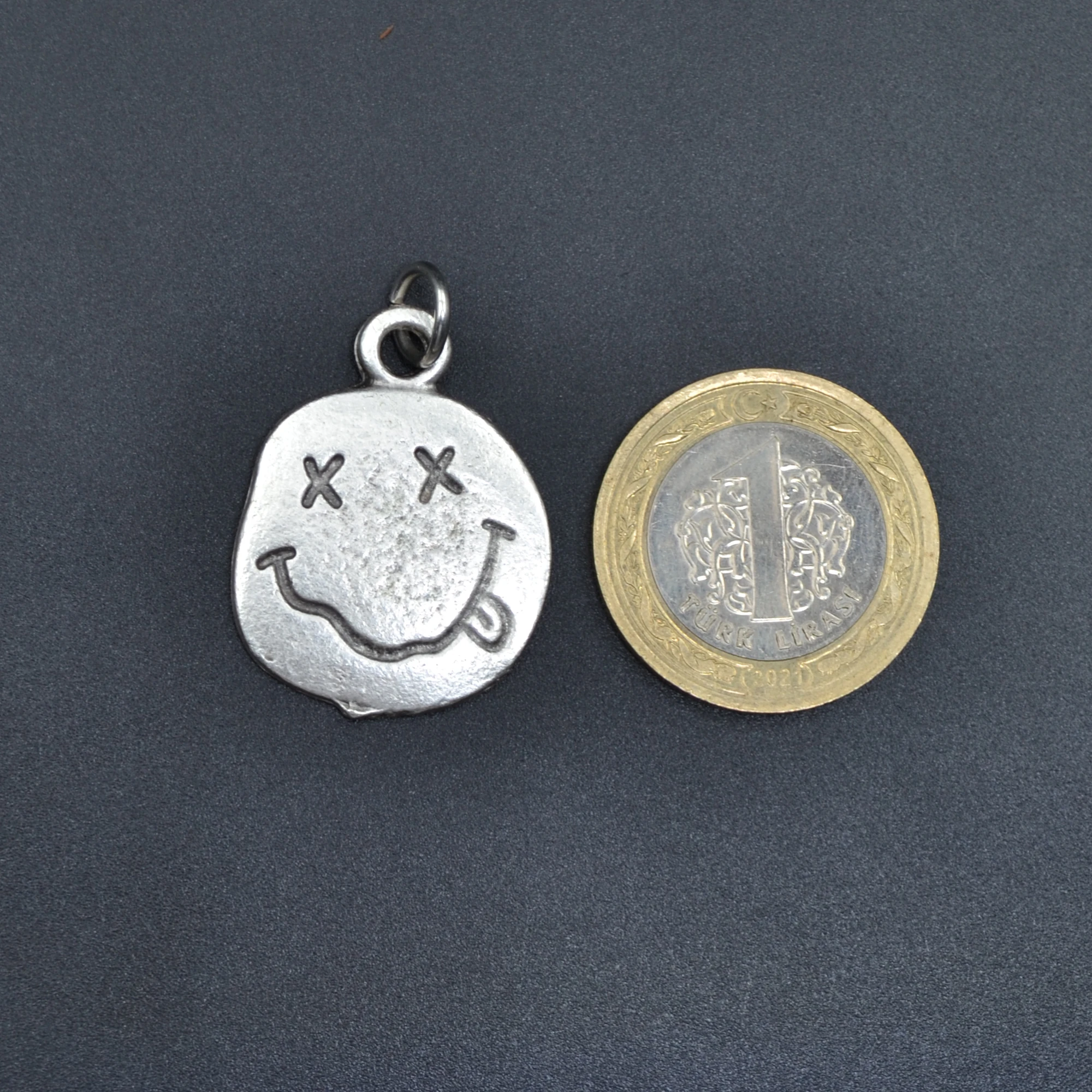 Nirvana - Smile Kolye - Gümüş ( Silver ) Renk - 60 cm Örme Zincir Kolye