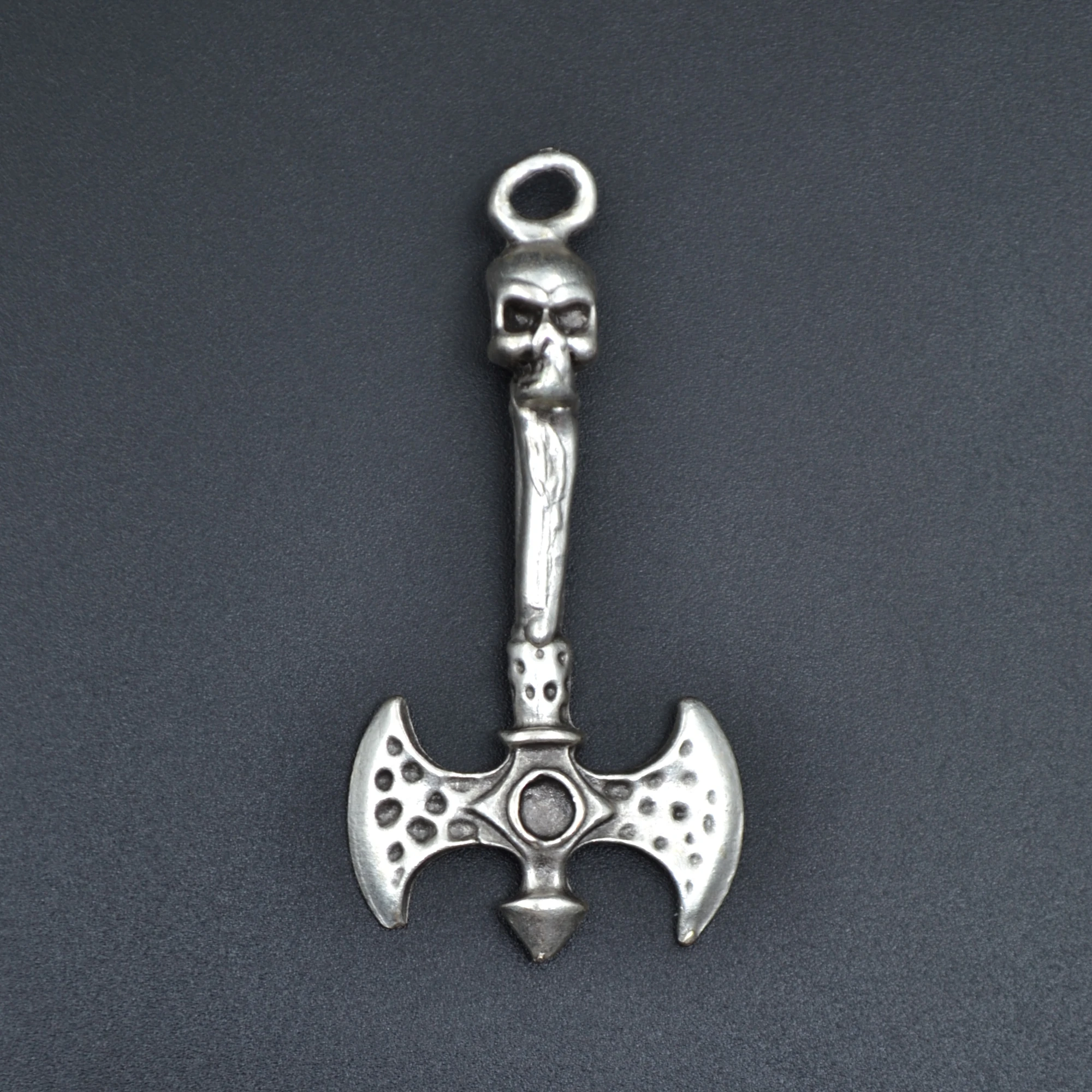 Çift Taraflı Savaşçı Balta Kolye - Gümüş ( Silver ) Renk - 60 cm Deri İp Kolye