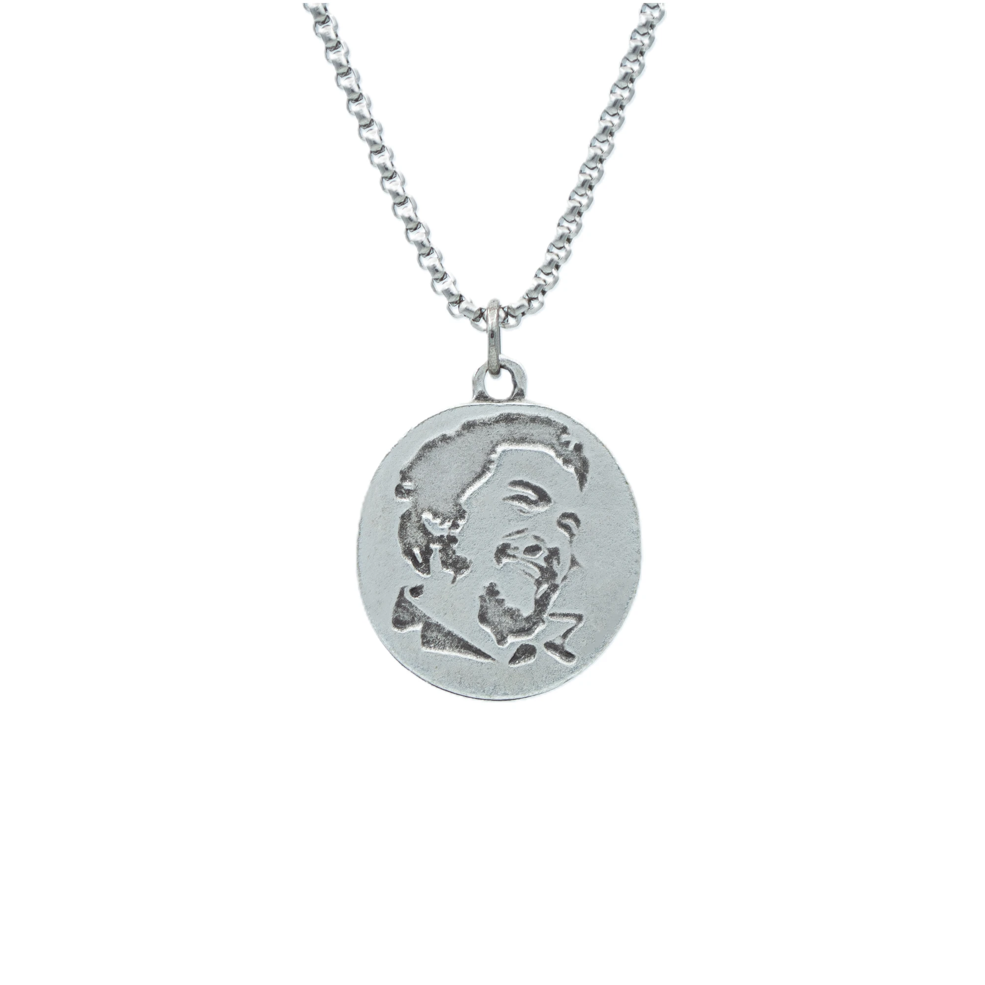 Che Guevara Madalyon Kolye - Gümüş ( Silver ) Renk - 60 cm Örme Zincir Kolye