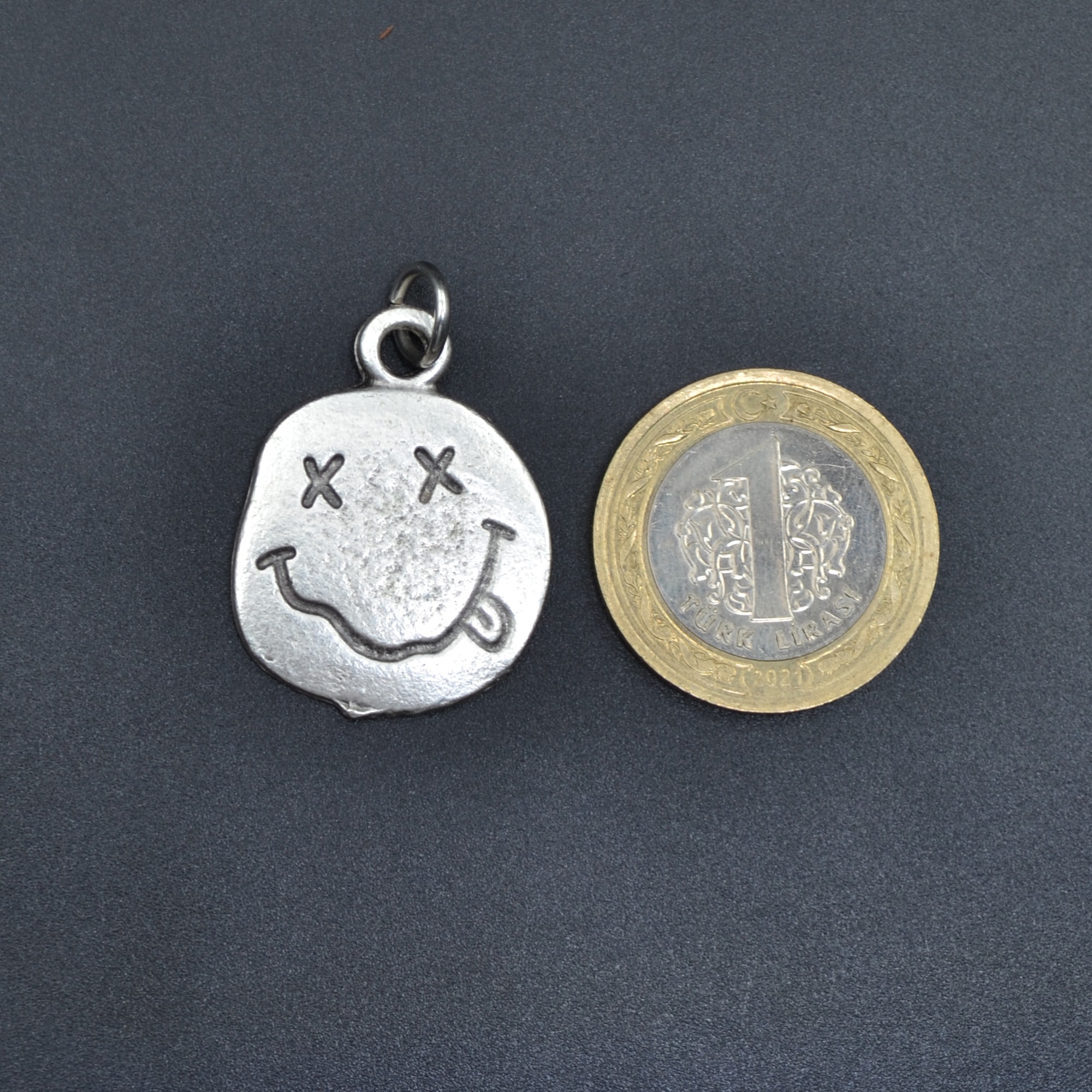 Nirvana - Smile Kolye - Gümüş ( Silver ) Renk - 60 cm Düz Ezme Zincir Kolye