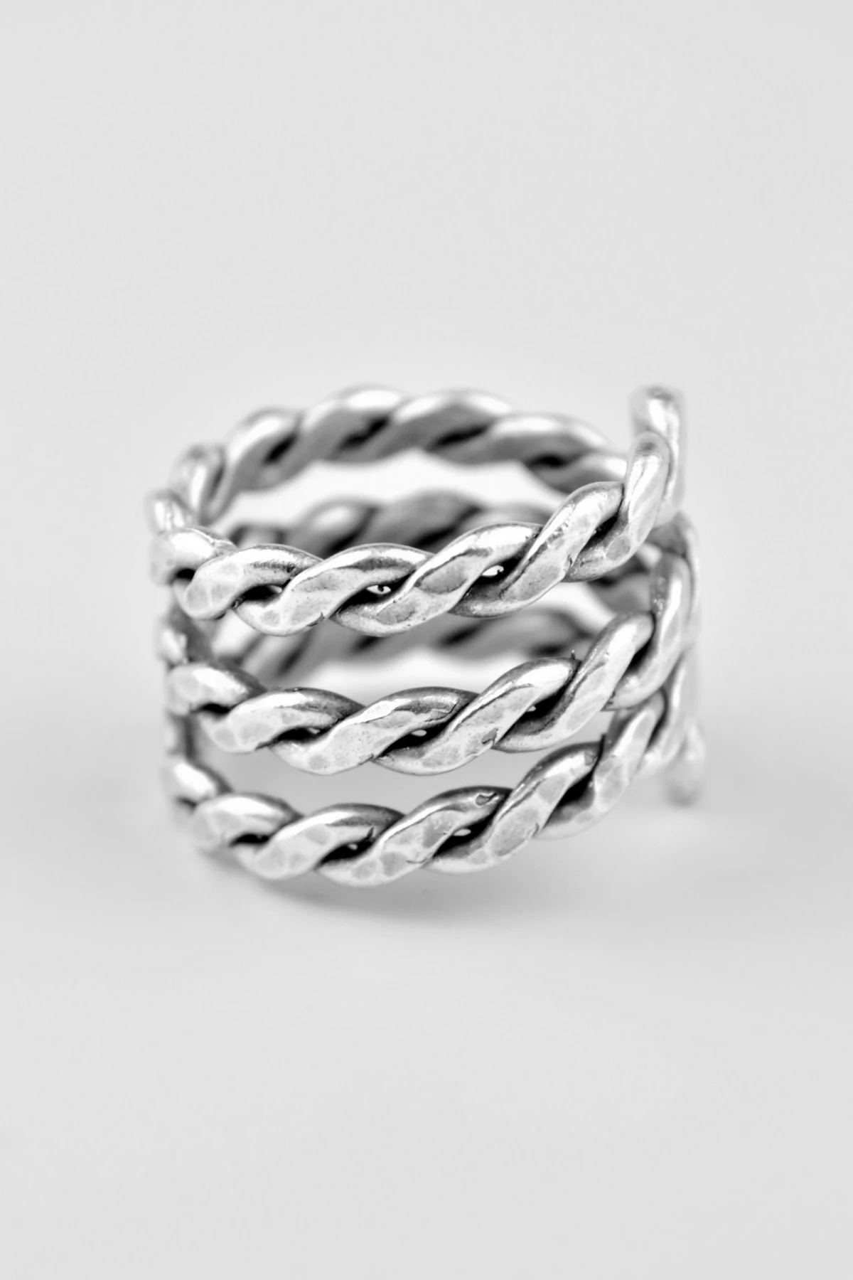 Örme Sarmal Antik Gümüş Kaplama Ayarlamalı Erkek Kadın Yüzük