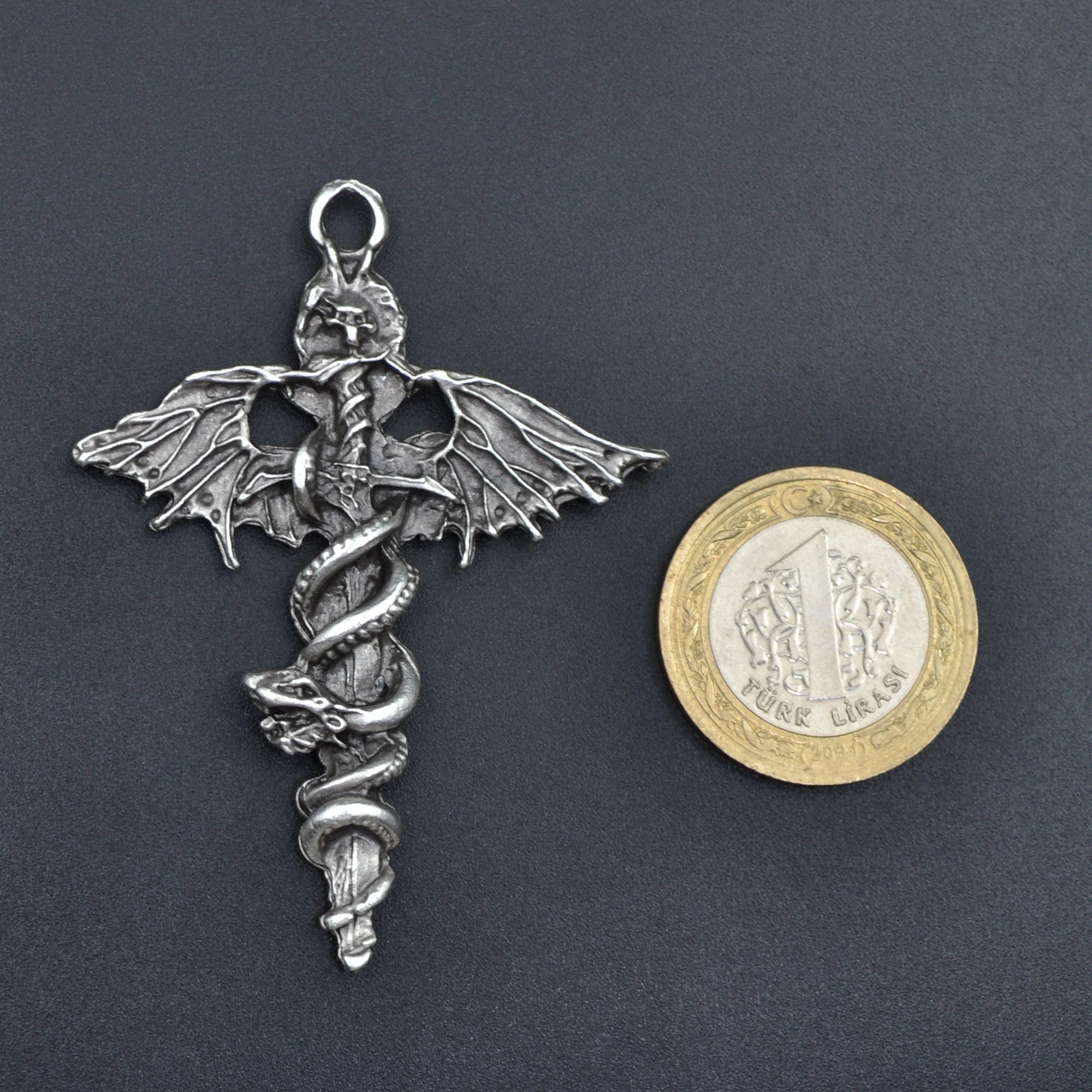 Kılıç Yarasa Yılan Kolye Ucu - Gümüş ( Silver ) Renk