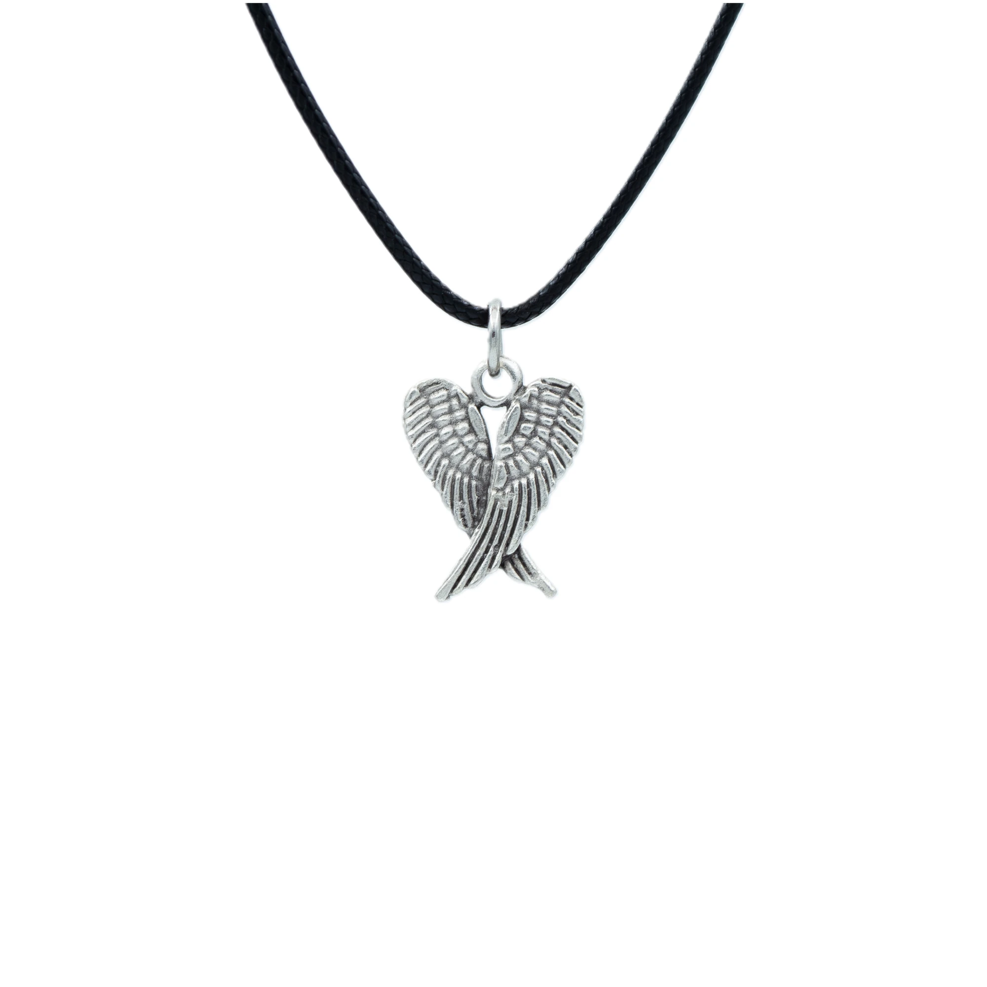 Minimal Melek Kanadı Kolye - Gümüş ( Silver ) Renk - 60 cm Deri İp Kolye