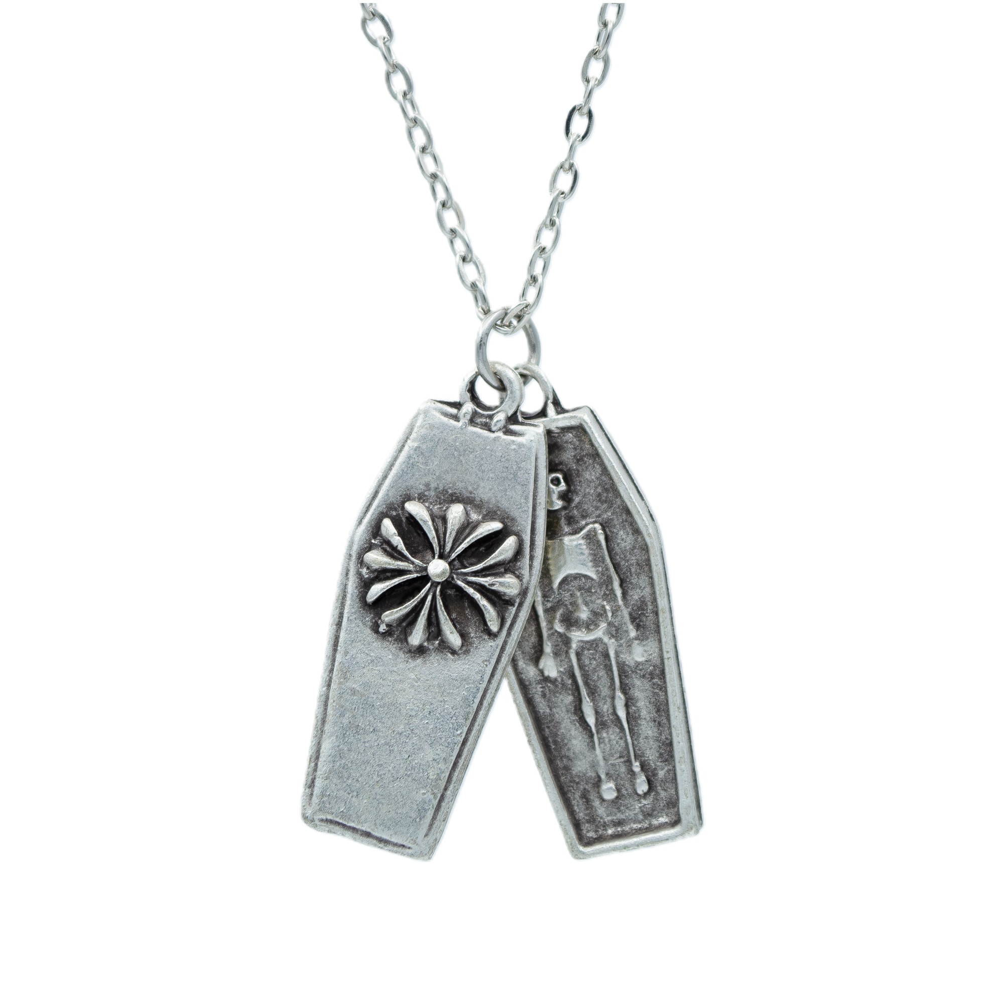 Tabut - İskelet Kolye - Gümüş ( Silver ) Renk - 60 cm Düz Ezme Zincir Kolye