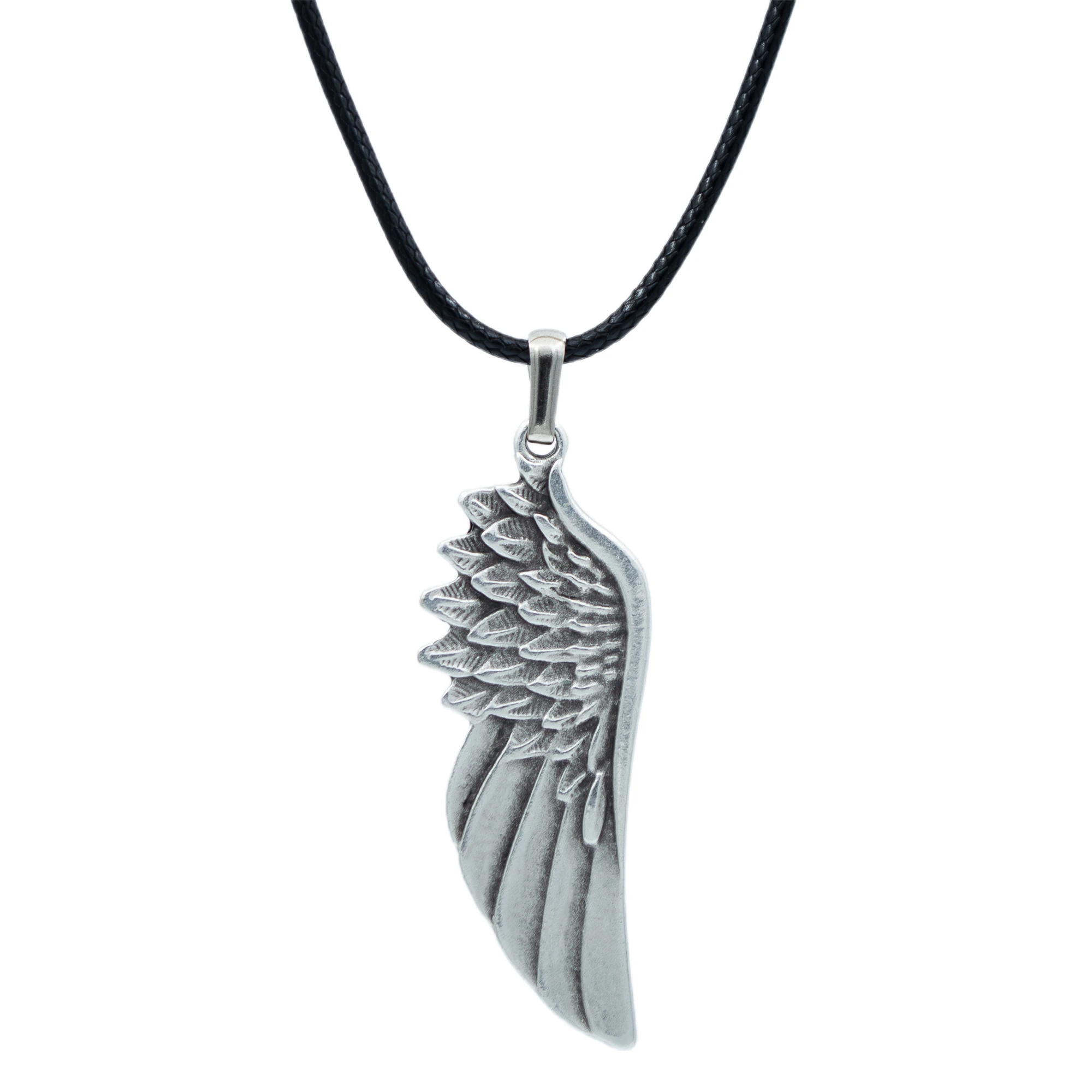 Kartal Melek Kanadı Kolye - Gümüş ( Silver ) Renk - 60 cm Deri İp Kolye