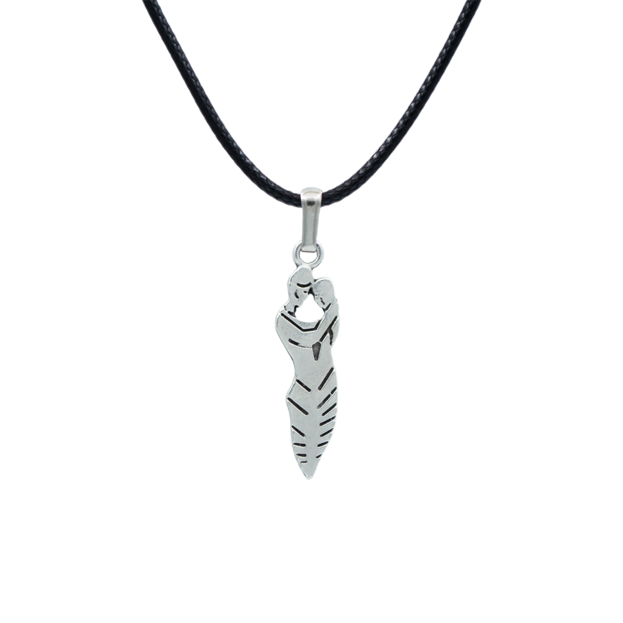 Sarılan Sevgili - Söz Kolye - Gümüş ( Silver ) Renk - 60 cm Deri İp Kolye