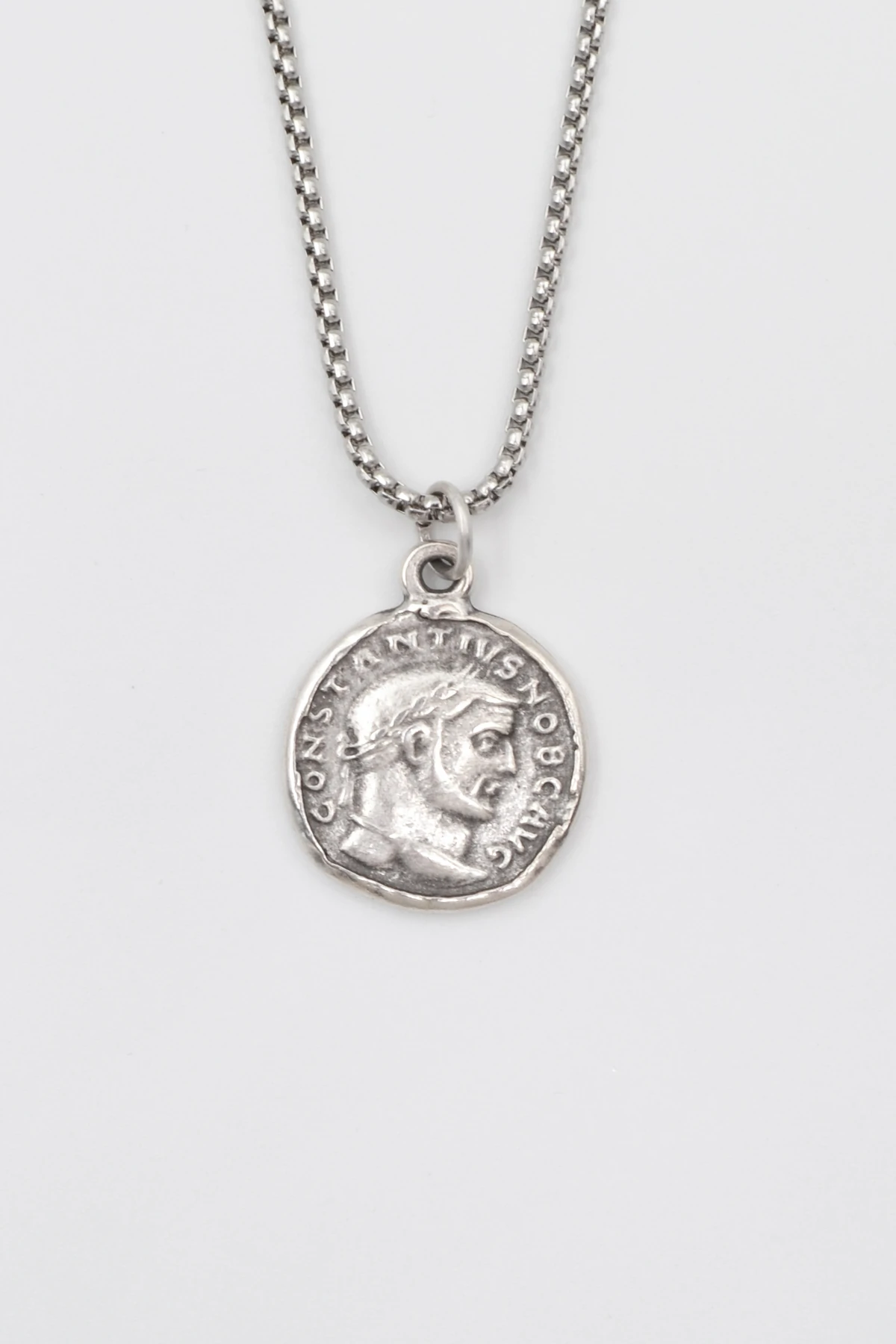 Antik Roma Dönemi Sikke Örme Zincir Kolye - Antik Gümüş Kaplama - Kadın Erkek - 60 cm
