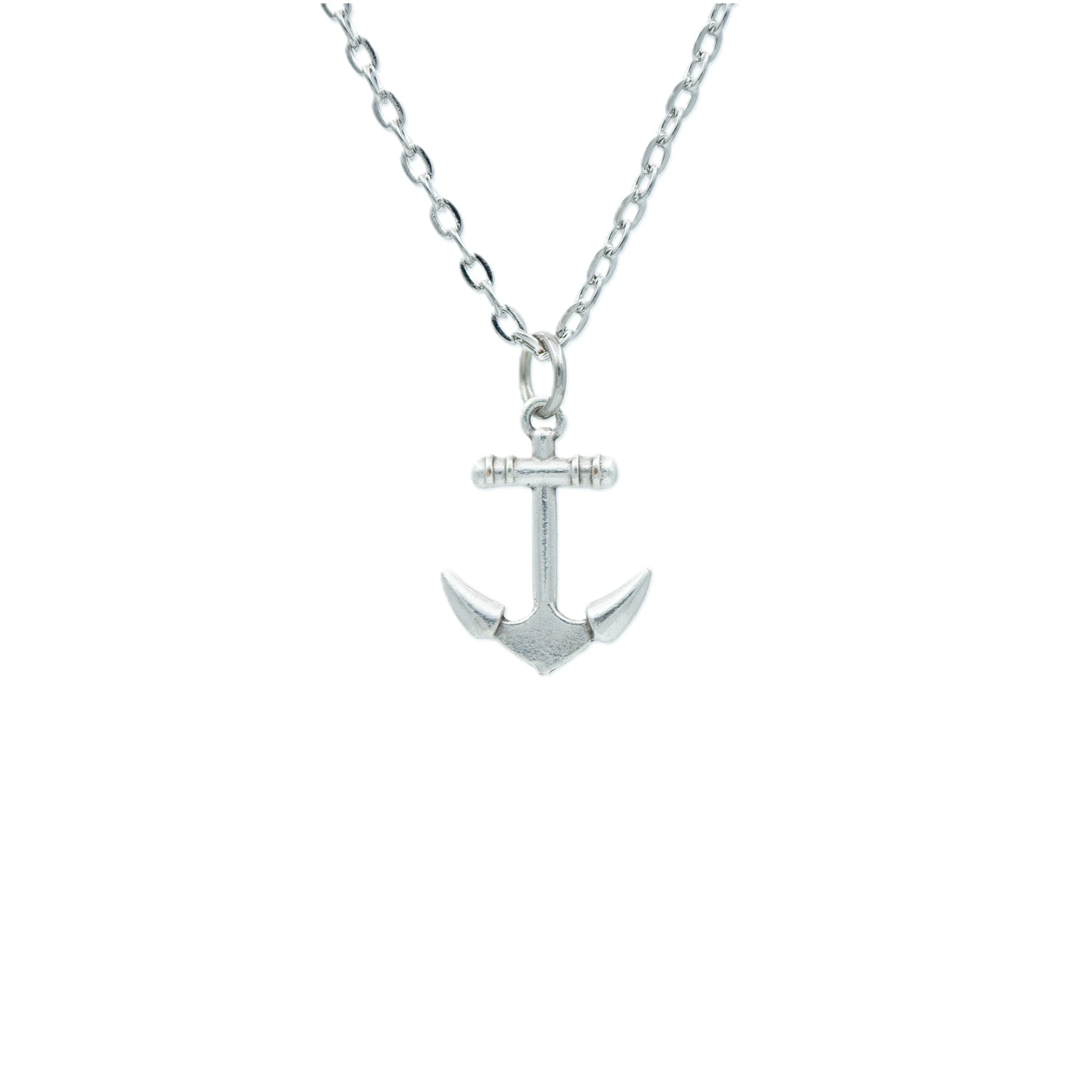 Minimal Deniz Çapası Kolye - Gümüş ( Silver ) Renk - 60 cm Düz Ezme Zincir Kolye