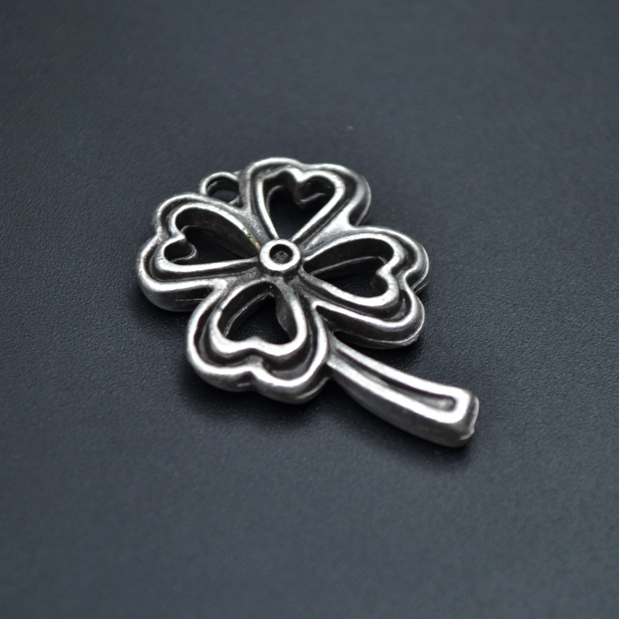 Dört Yapraklı Yonca Kolye - Gümüş ( Silver ) Renk - 60 cm Örme Zincir Kolye