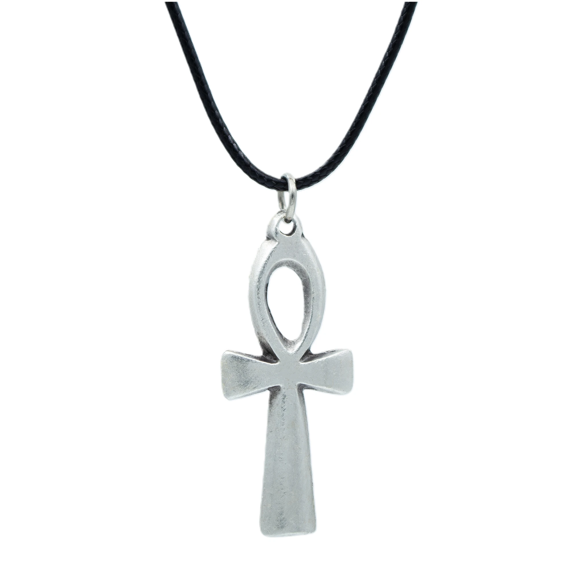 Ankh Sembolü - Nil'in Anahtarı Kolye - Gümüş ( Silver ) Renk - 60 cm Deri İp Kolye