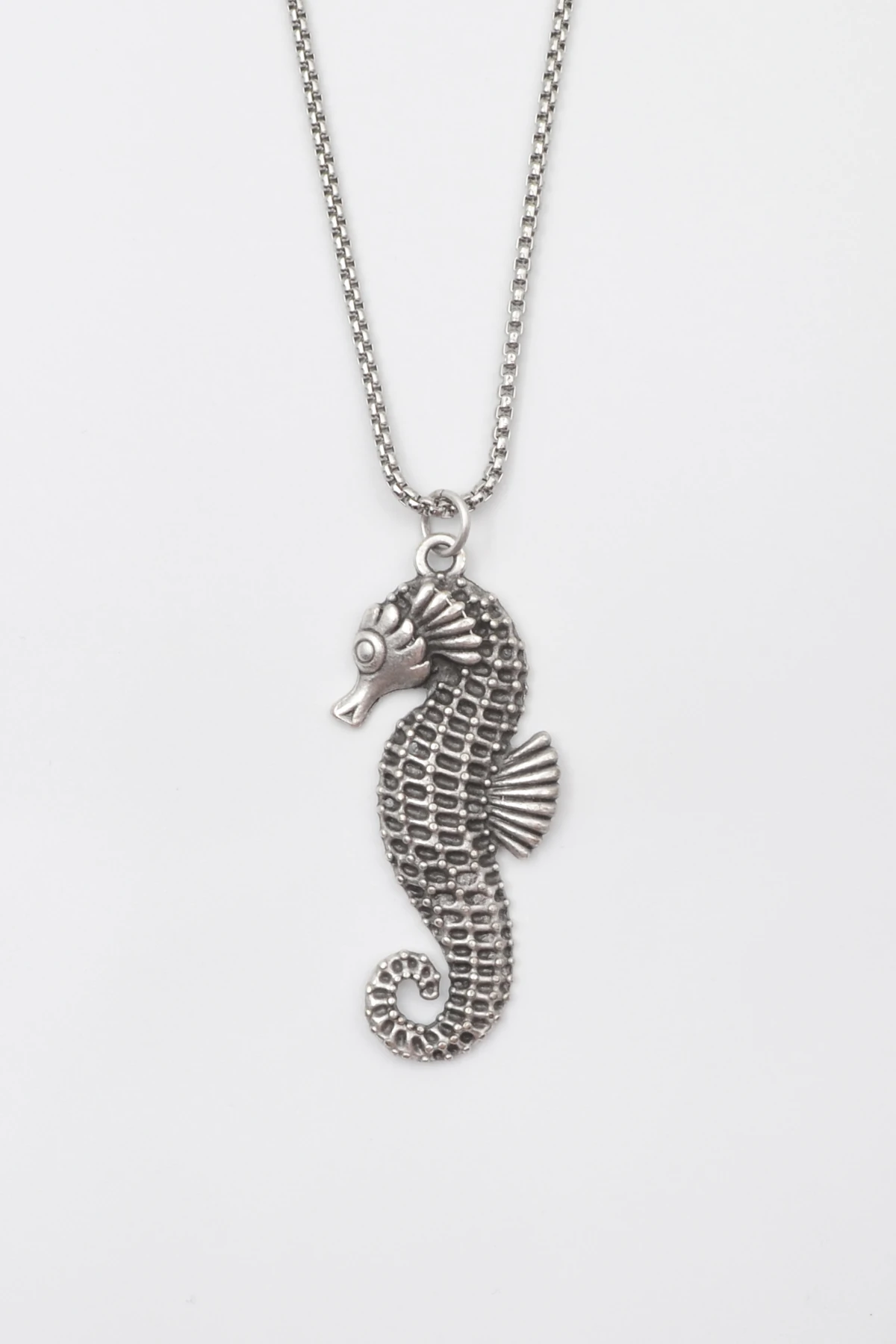 Denizatı Örme Zincir Kolye - Antik Gümüş Kaplama - Kadın Erkek - 60 cm