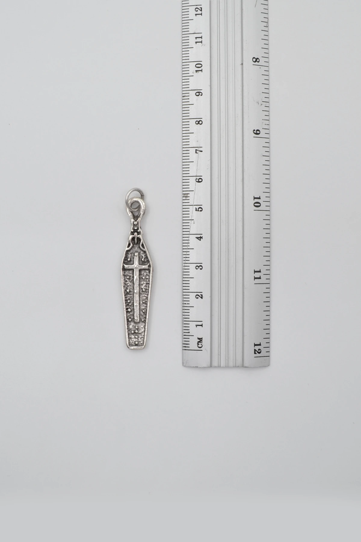 Gotik Haçlı Tabut Düz Ezme Zincir Kolye - Antik Gümüş Kaplama - Kadın Erkek - 60 cm