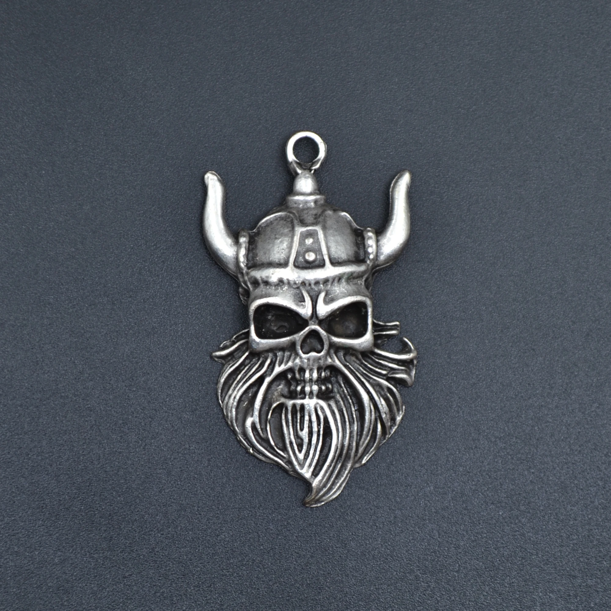 Viking Sakallı Kuru Kafa Kolye Ucu - Gümüş ( Silver ) Renk