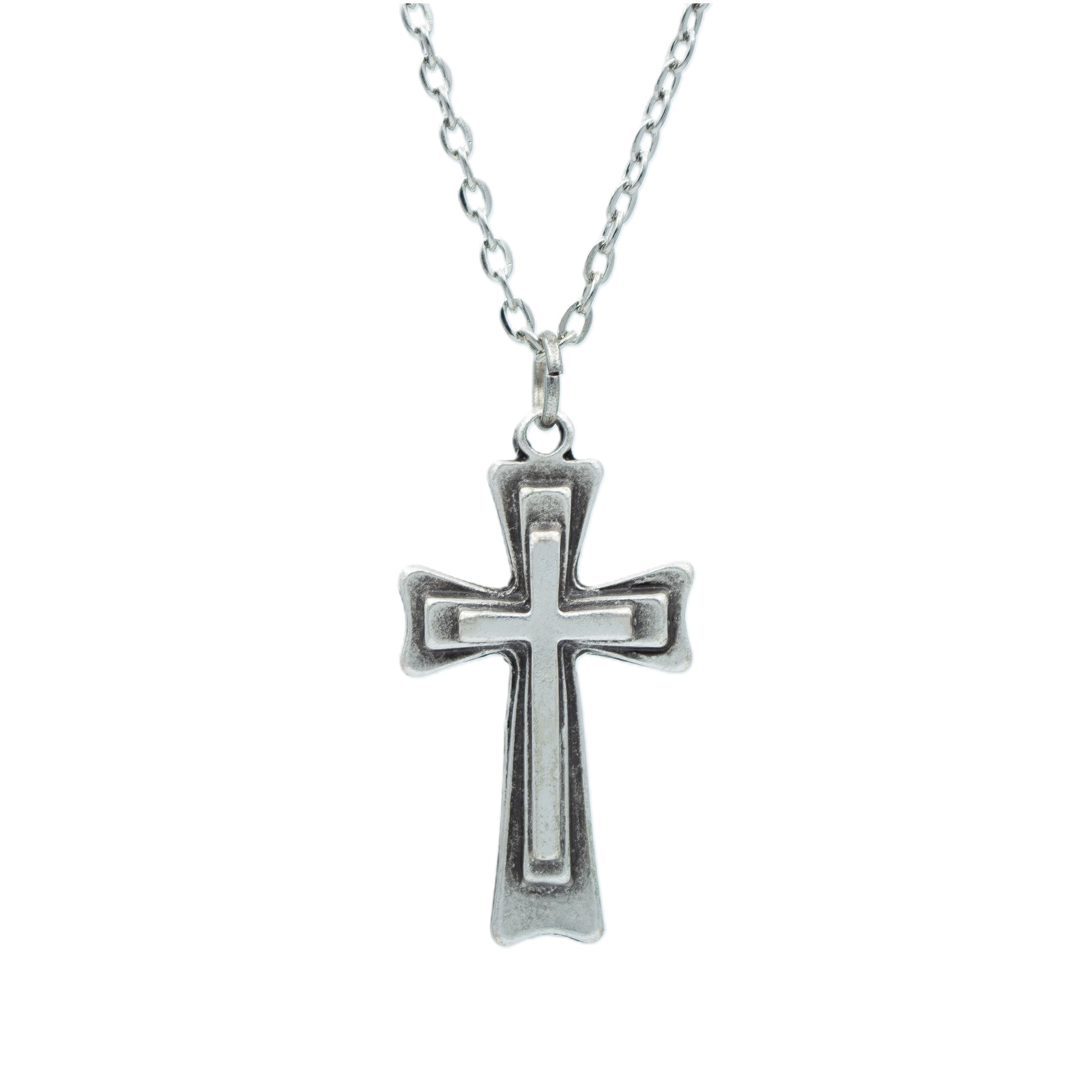 Haç Kolye - Gümüş ( Silver ) Renk - 60 cm Düz Ezme Zincir Kolye