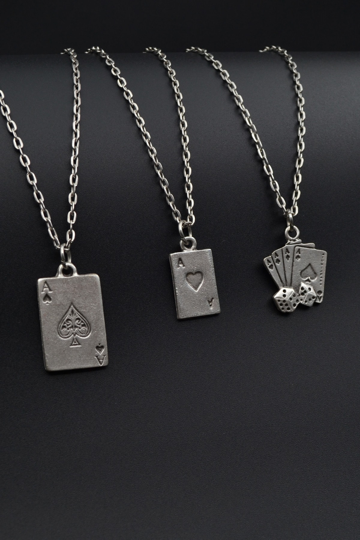 3'lü Full As İskambil Deste Zar Erkek Kadın Kolye Seti