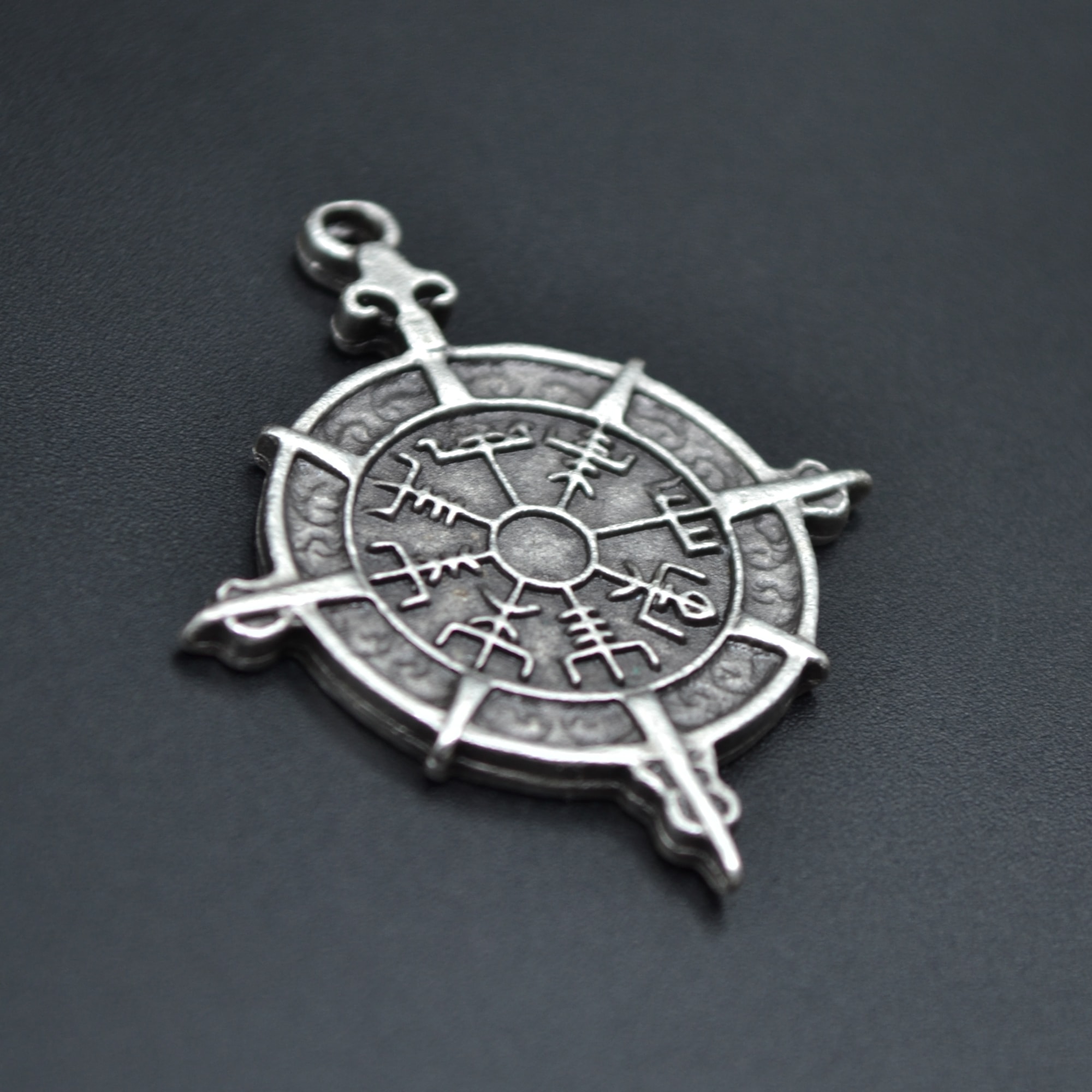 Viking Vegvisir Pusula Kolye - Gümüş ( Silver ) Renk - 60 cm Düz Ezme Zincir Kolye