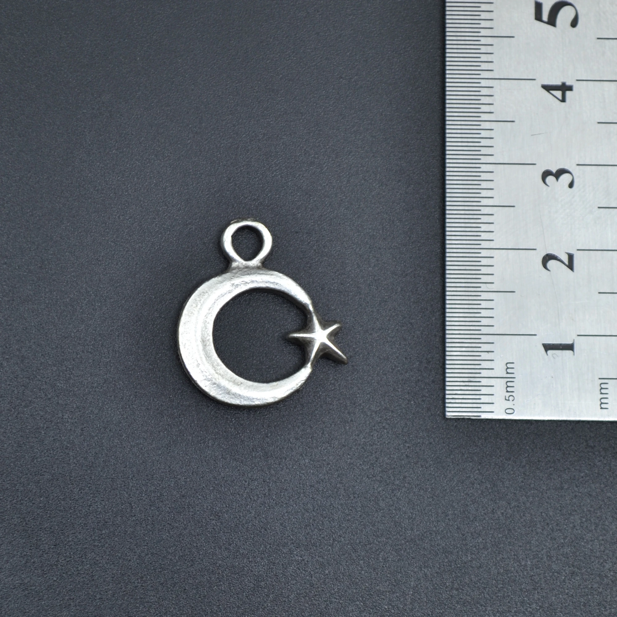 Minimal Ay Yıldız Kolye - Gümüş ( Silver ) Renk - 60 cm Deri İp Kolye