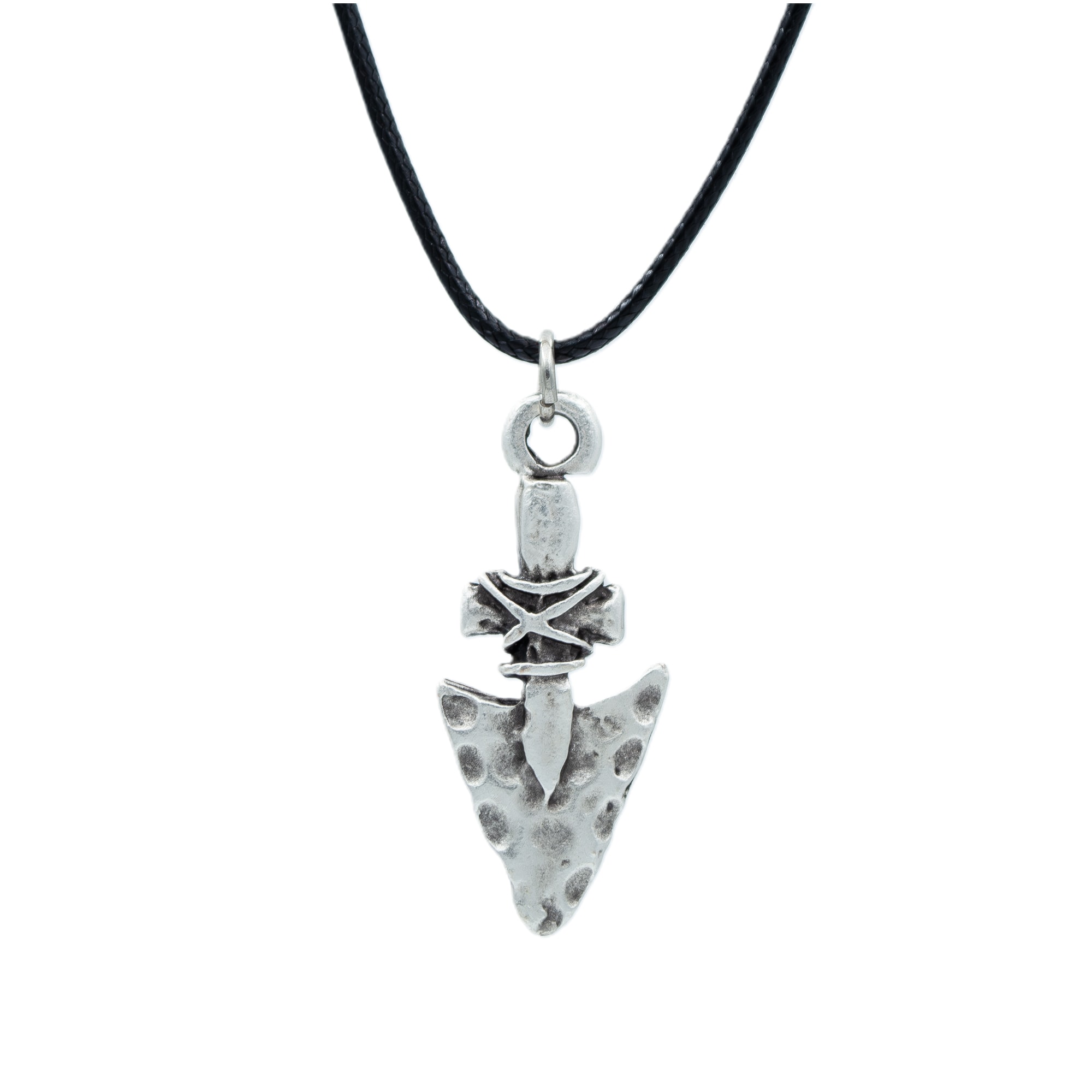 Antik Ok Ucu Şeklinde Kolye - Gümüş ( Silver ) Renk - 60 cm Deri İp Kolye