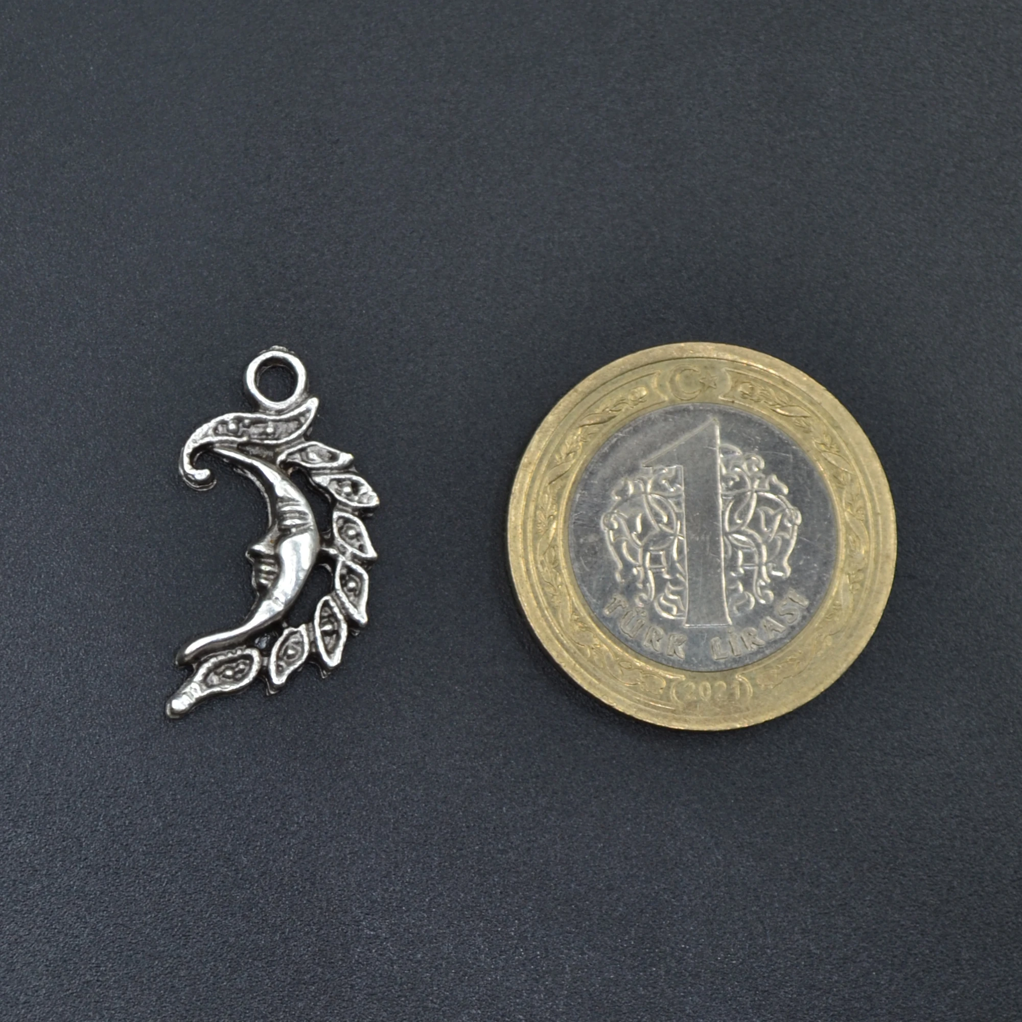 Minimal Ay Dede Kolye - Gümüş ( Silver ) Renk - 60 cm Deri İp Kolye