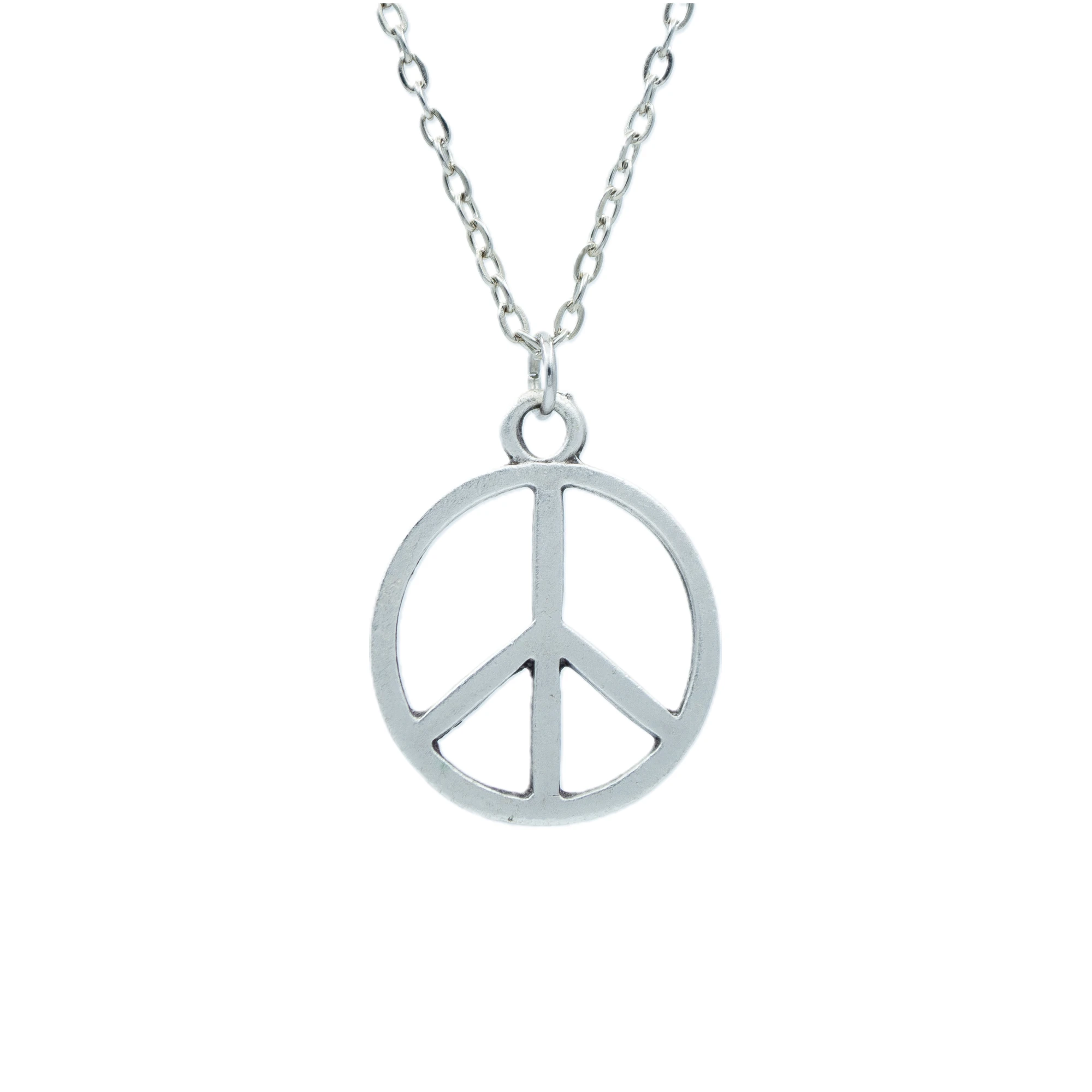 Peace Barış Sembolü Kolye - Gümüş ( Silver ) Renk - 60 cm Düz Ezme Zincir Kolye