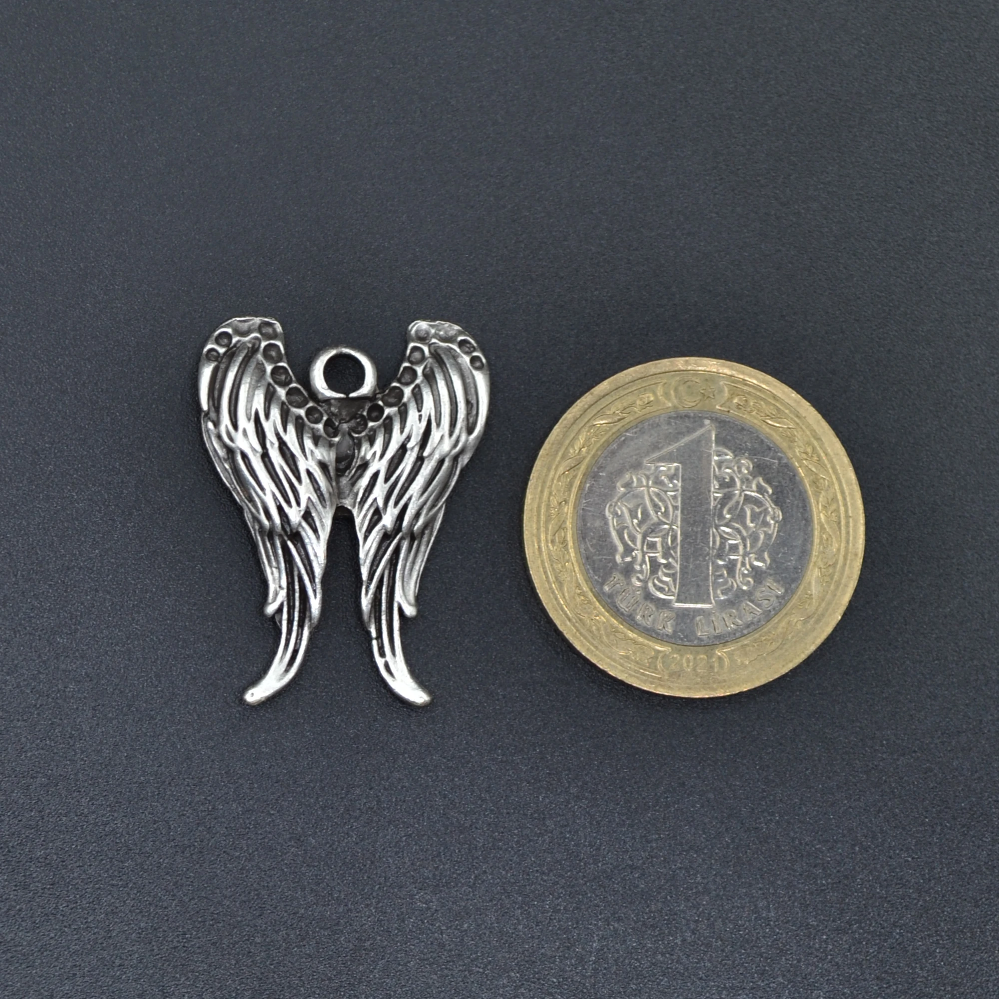 Melek Kanadı Kolye - Gümüş ( Silver ) Renk - 60 cm Deri İp Kolye