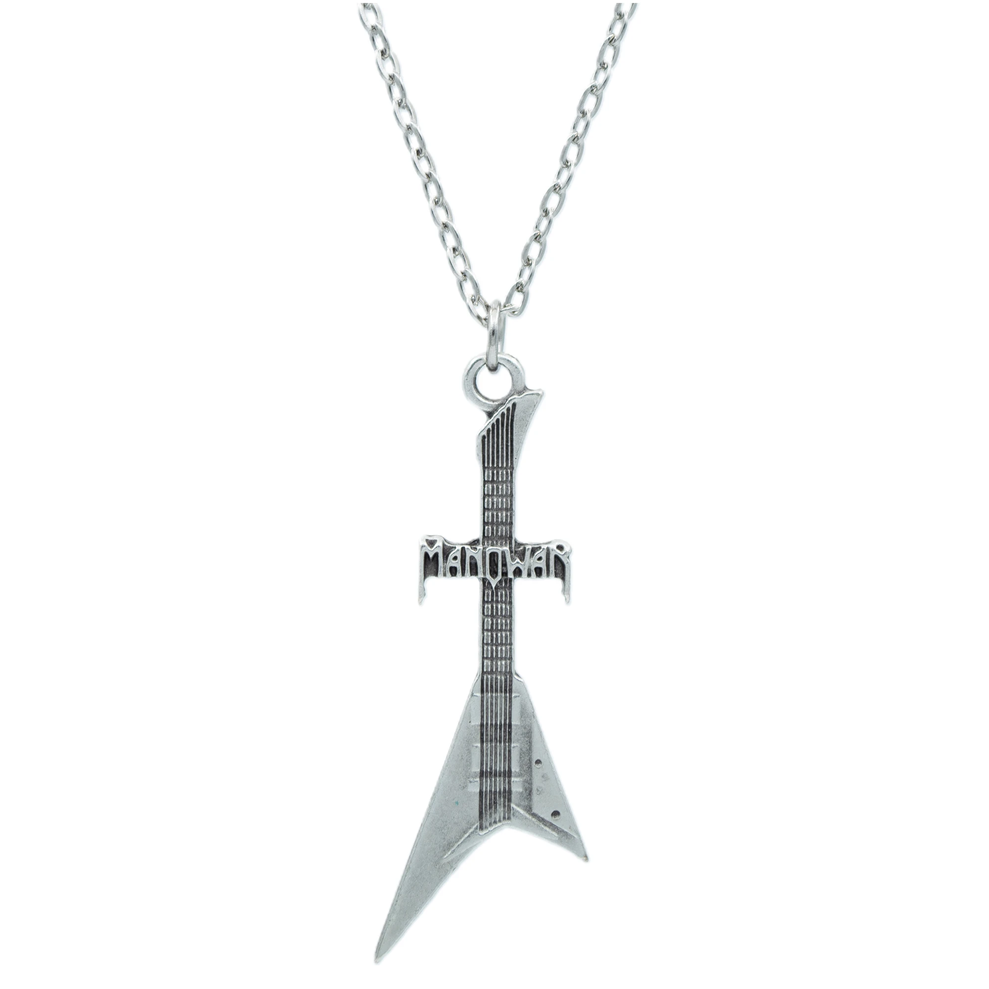 Manowar Elektro Gitar Kolye - Gümüş ( Silver ) Renk - 60 cm Düz Ezme Zincir Kolye