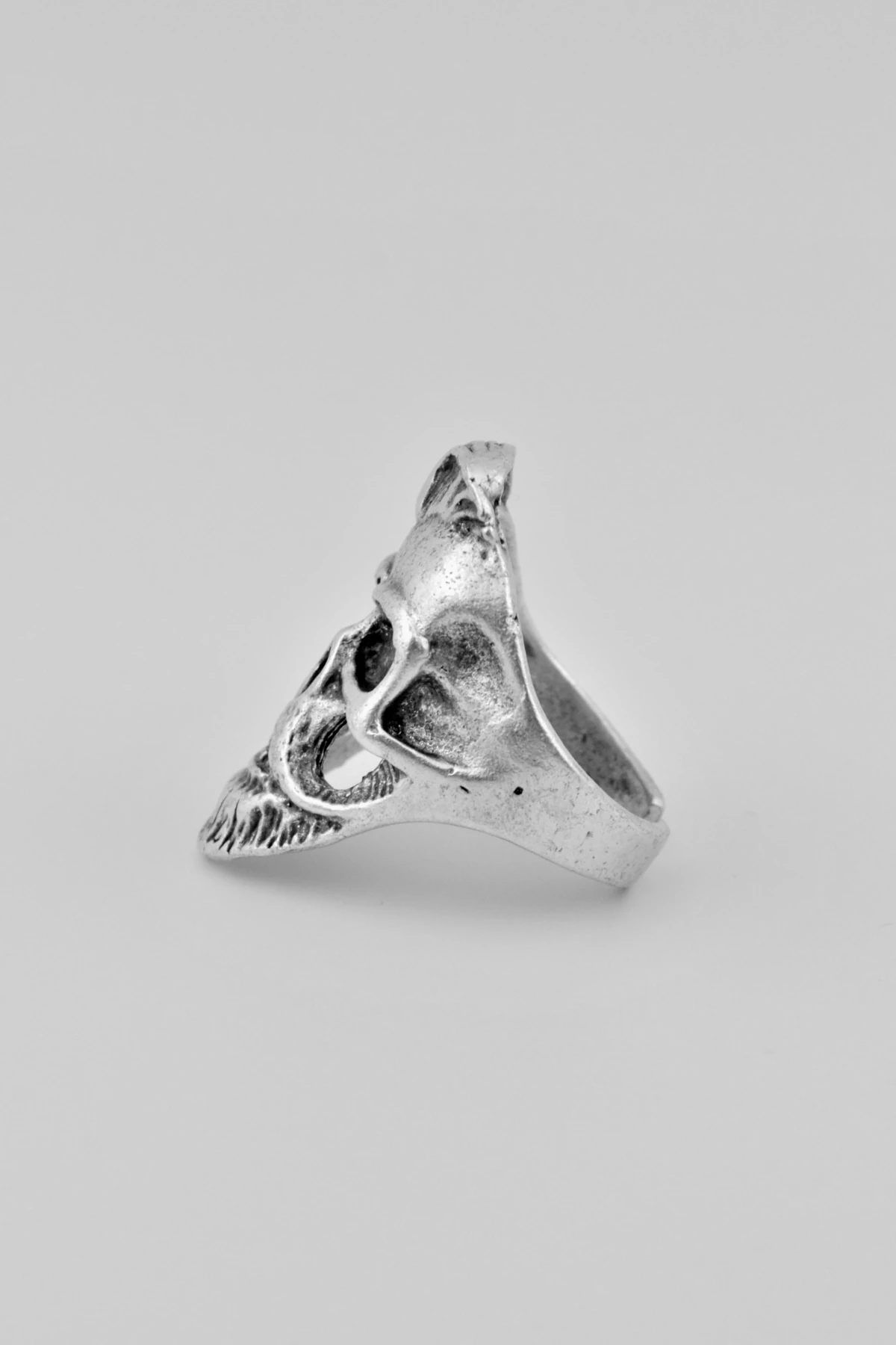 Saçlı Sakallı Kuru Kafa Gümüş Kaplama Ayarlamalı Erkek Yüzük