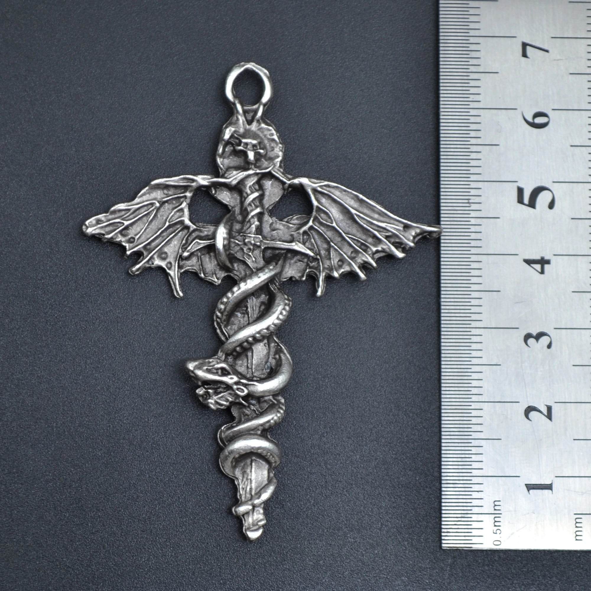 Kılıç Yarasa Yılan Kolye Ucu - Gümüş ( Silver ) Renk