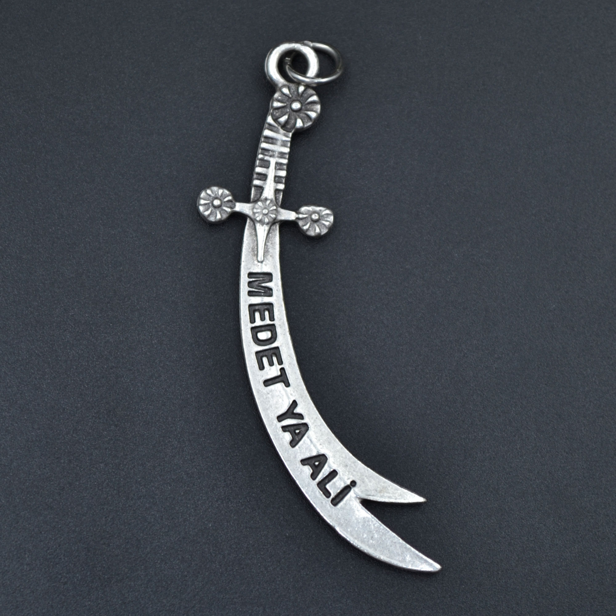 Zülfikar Kılıcı Kolye - Gümüş ( Silver Renk ) - 60 cm Düz Ezme Zincir