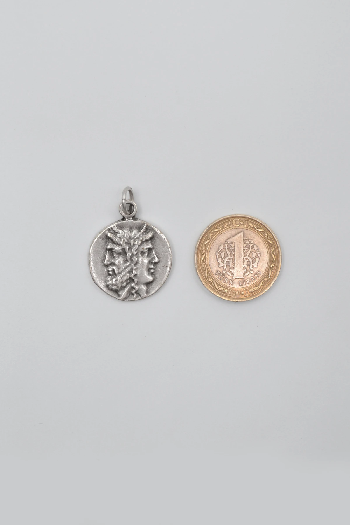 İki Yüzlü Janus Örme Zincir Kolye - Antik Gümüş Kaplama - Kadın Erkek - 60 cm