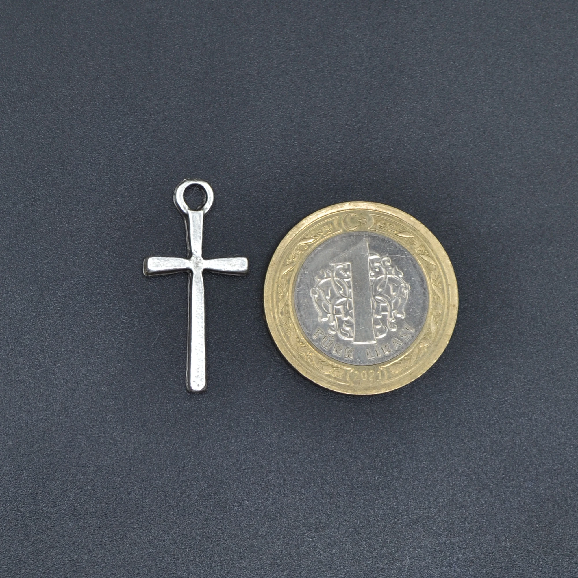 Minimal Haç Kolye - Gümüş ( Silver ) Renk - 60 cm Örme Zincir Kolye