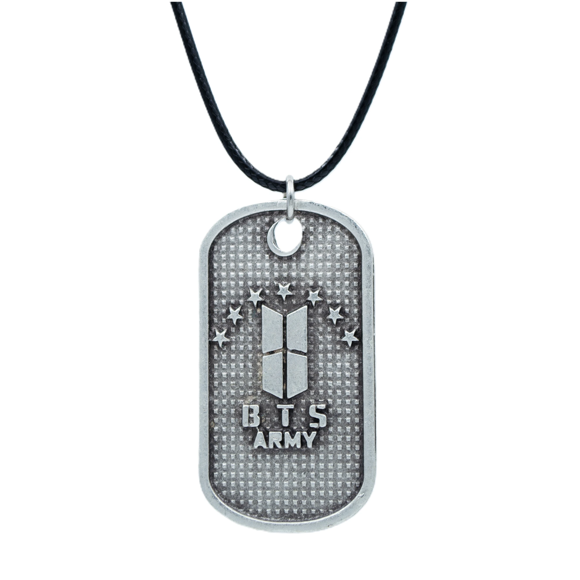 BTS Army Künye Kolye - Gümüş ( Silver ) Renk - 60 cm Deri İp Kolye