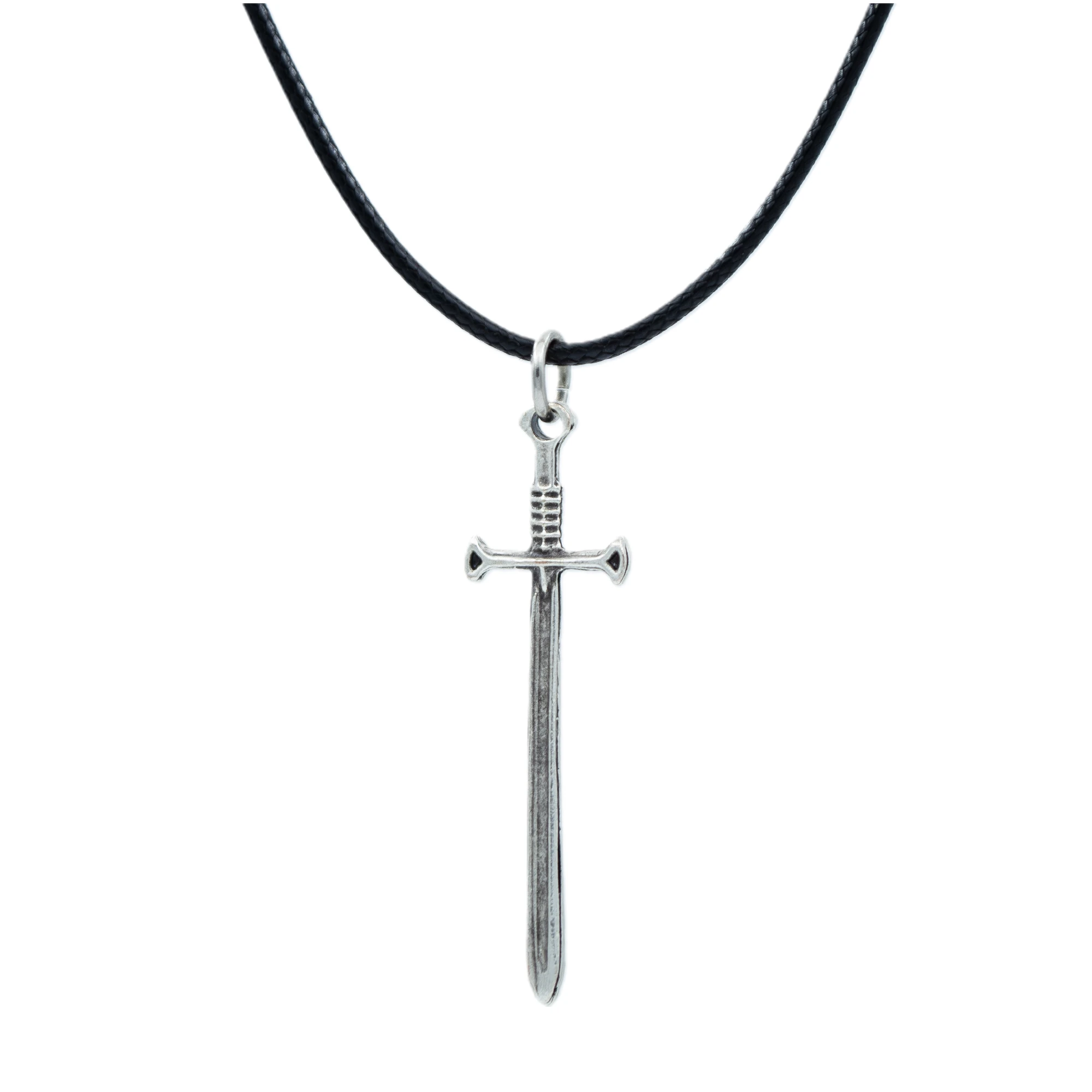 Kılıç Kolye - Gümüş ( Silver ) Renk - 60 cm Deri İp Kolye