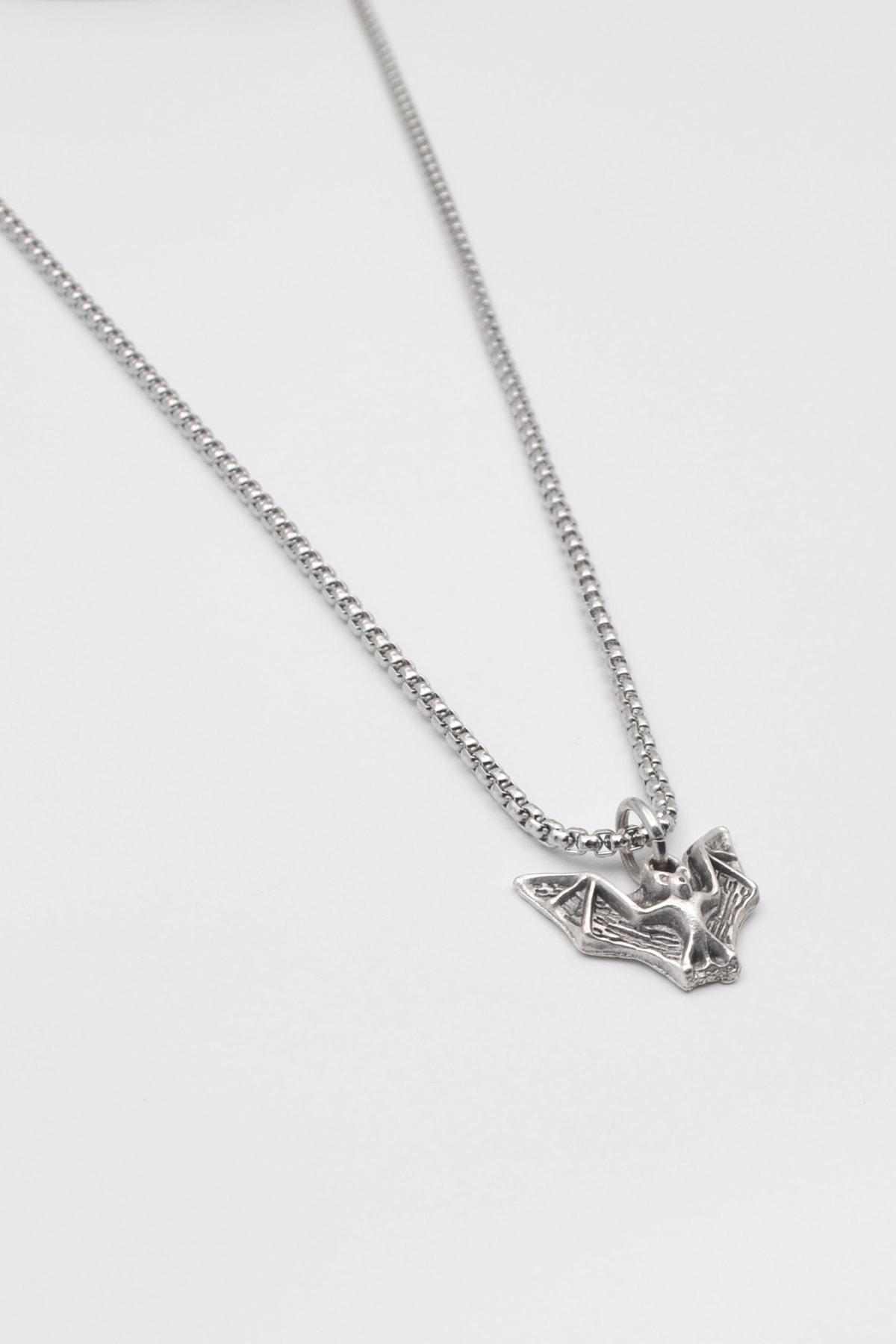 Minimal Gotik Yarasa Kolye - Gümüş ( Silver ) Renk - 60 cm Örme Zincir Kolye