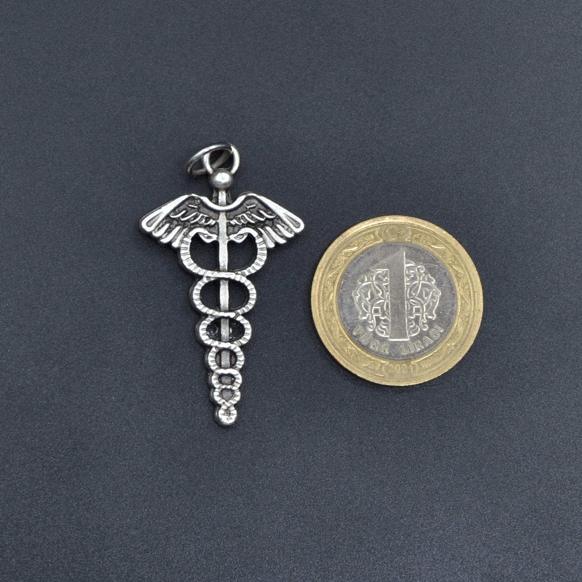 Tıp Sembolü Kadüse Kolye Ucu - Gümüş ( Silver ) Renk