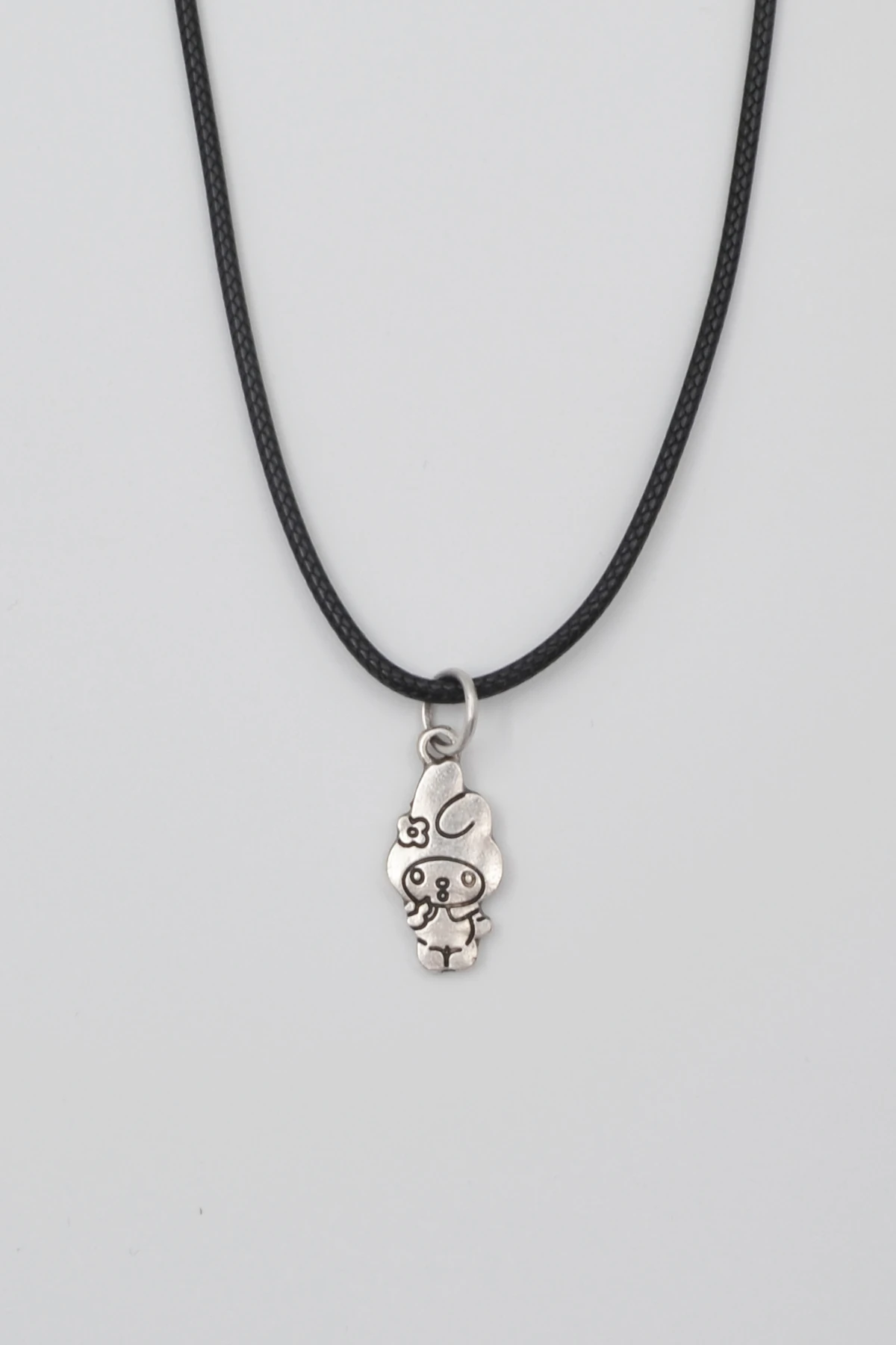 Anime Sanrio My Melody Kolye - Gümüş ( Silver ) Renk - 60 cm Deri İp Kolye