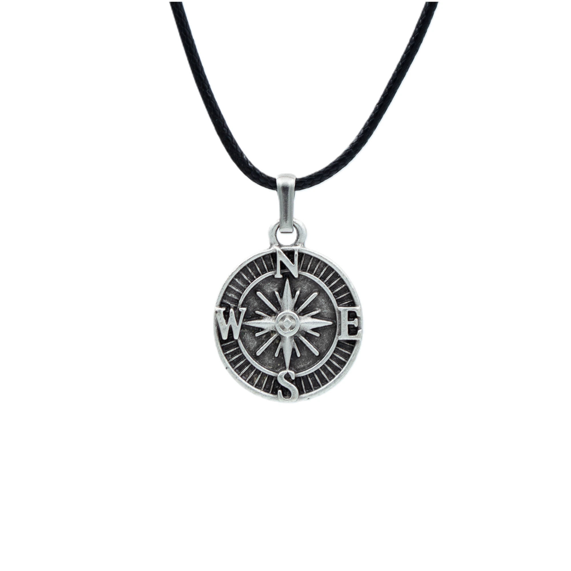 Minimal Pusula Kolye - Gümüş ( Silver ) Renk - 60 cm Deri İp Kolye