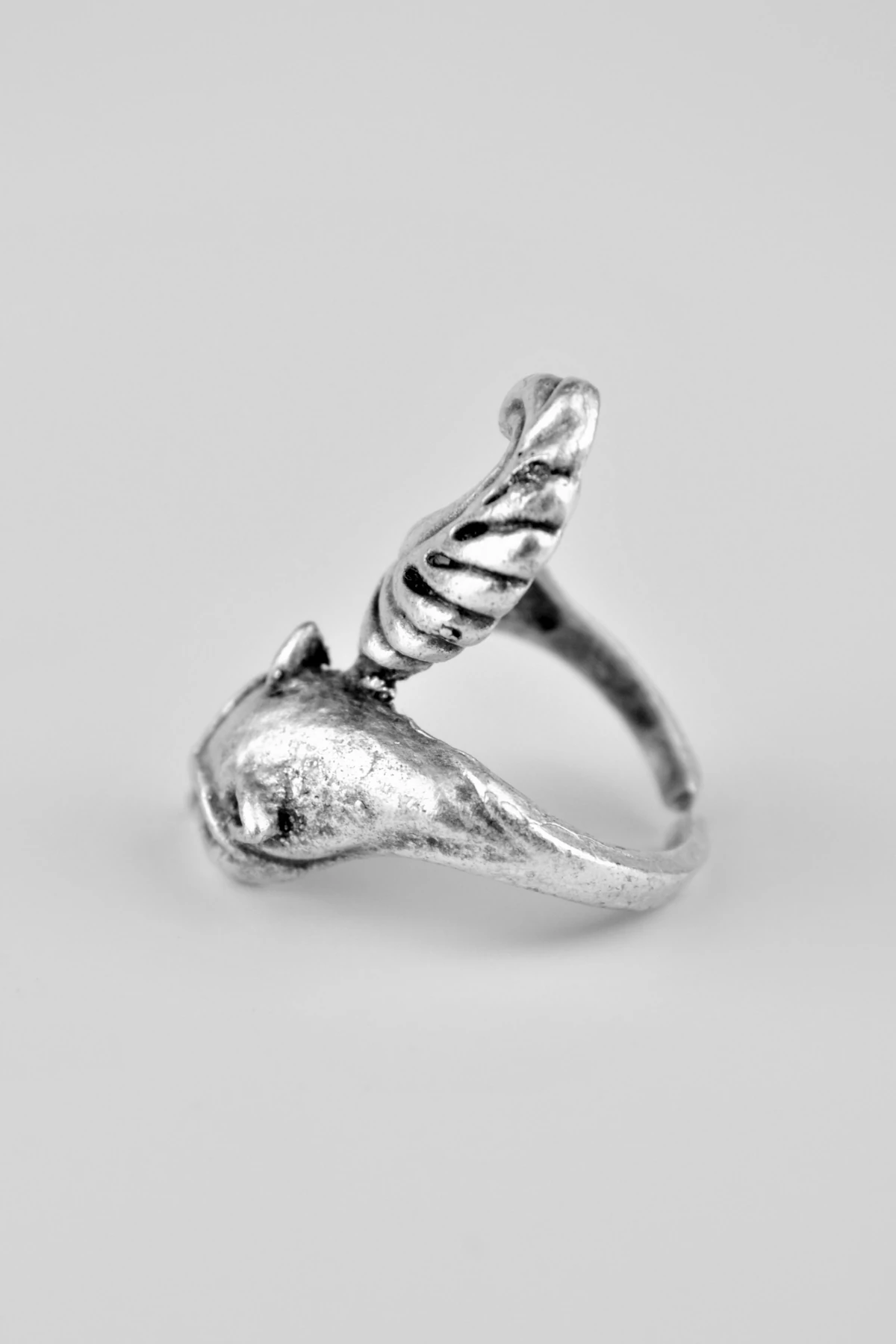 Tilki Antik Gümüş Kaplama Ayarlamalı Kadın Erkek Yüzük