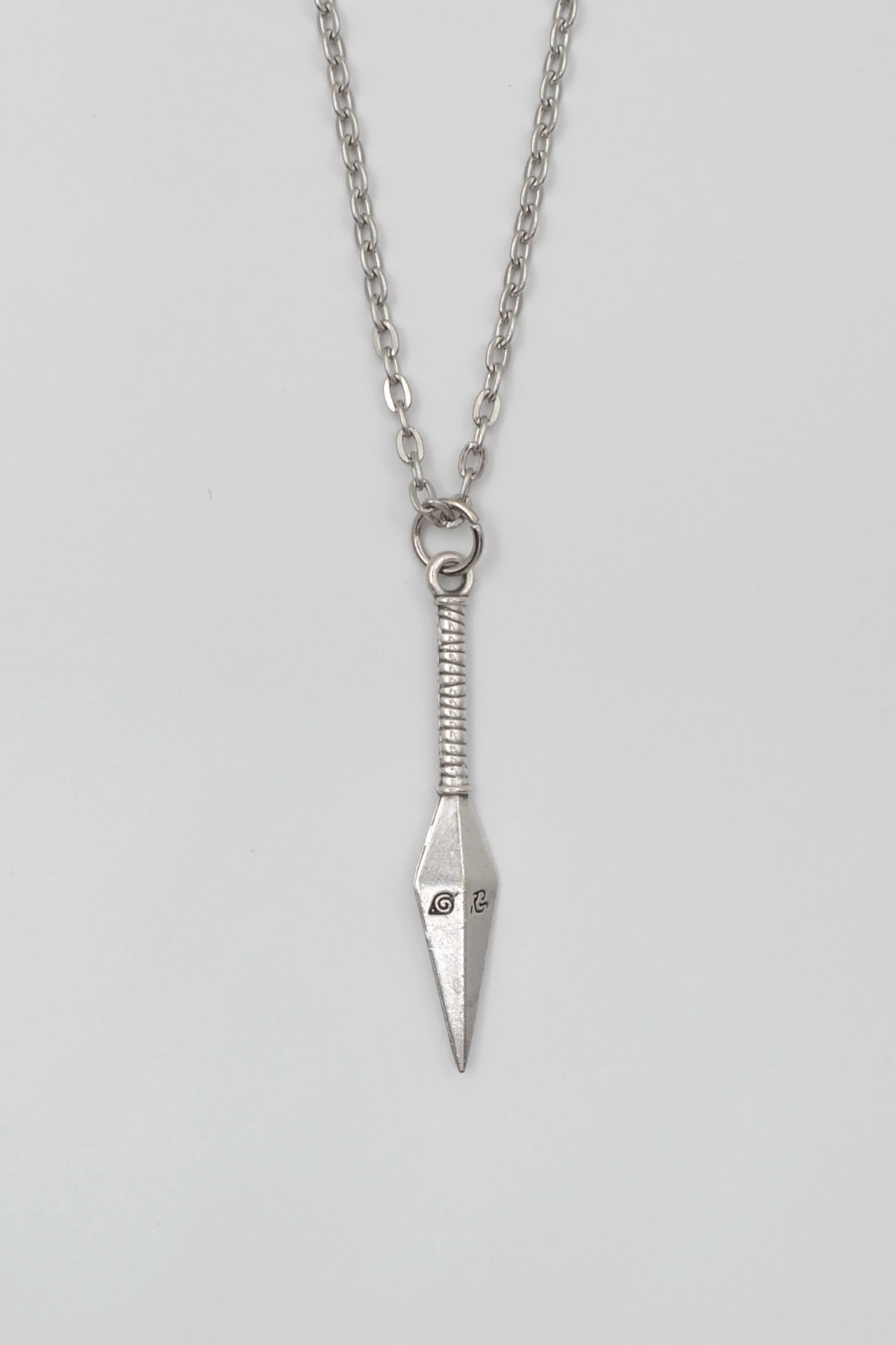 Anime Ninja Kunai Düz Ezme Zincir Kolye - Antik Gümüş Kaplama - Kadın Erkek - 60 cm