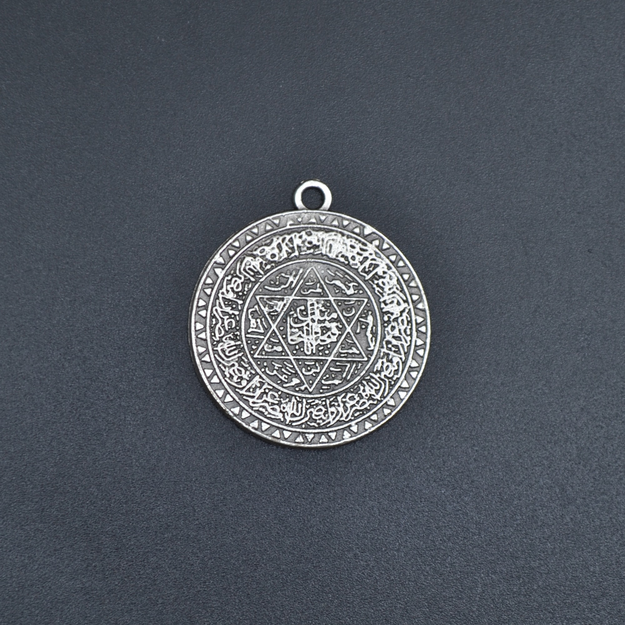 Hz Süleyman Tılsım Mührü Kolye - Gümüş ( Silver ) Renk - 60 cm Deri İp Kolye