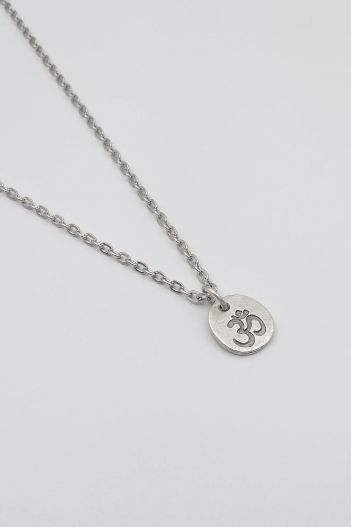 Om Aum Sembolü Düz Ezme Zincir Kolye - Antik Gümüş Kaplama - Kadın Erkek - 60 cm