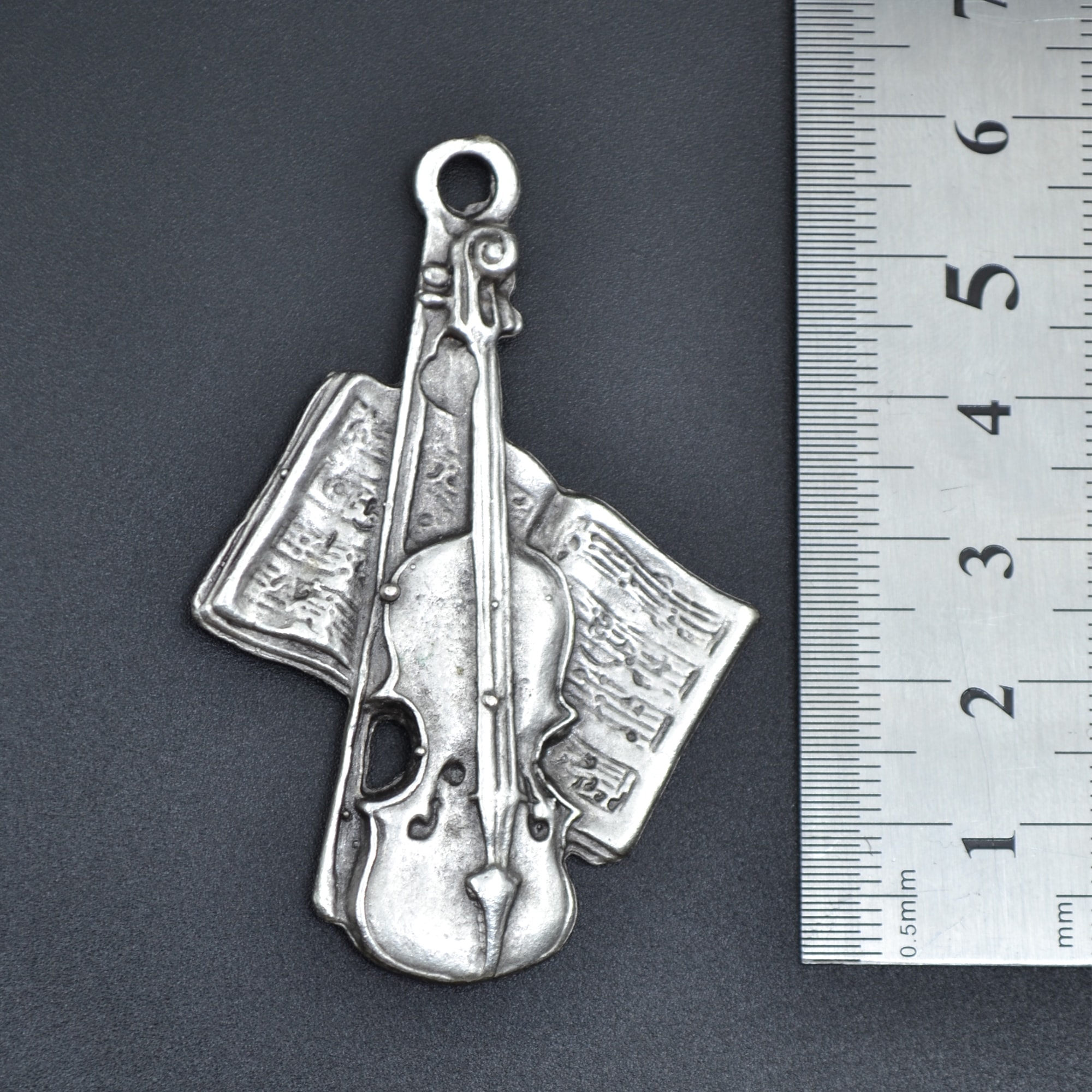 Keman - Nota Defteri Kolye - Gümüş ( Silver ) Renk - 60 cm Düz Ezme Zincir Kolye