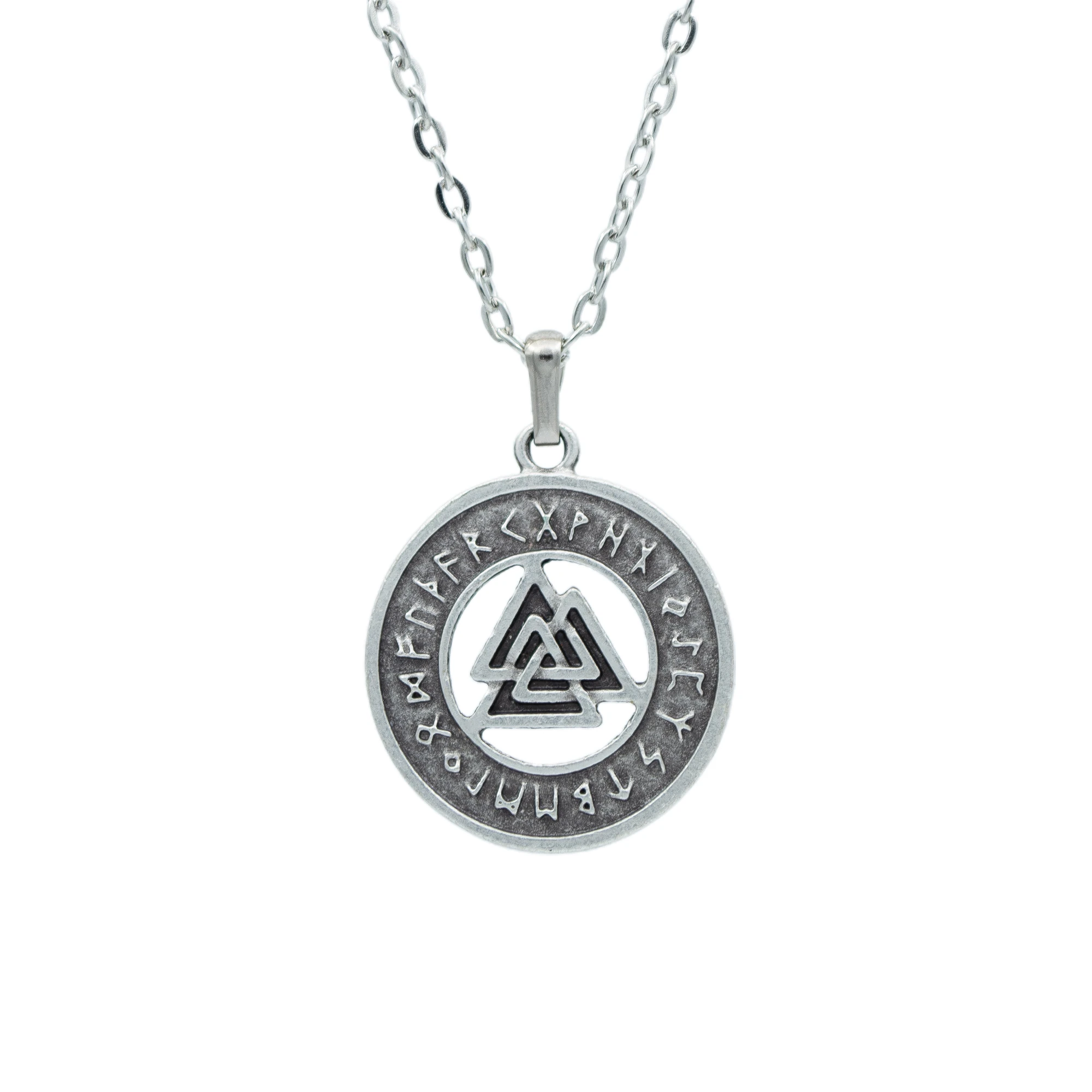 Viking Pusula Run Sembollü Kolye - Gümüş ( Silver ) Renk - 60 cm Düz Ezme Zincir Kolye