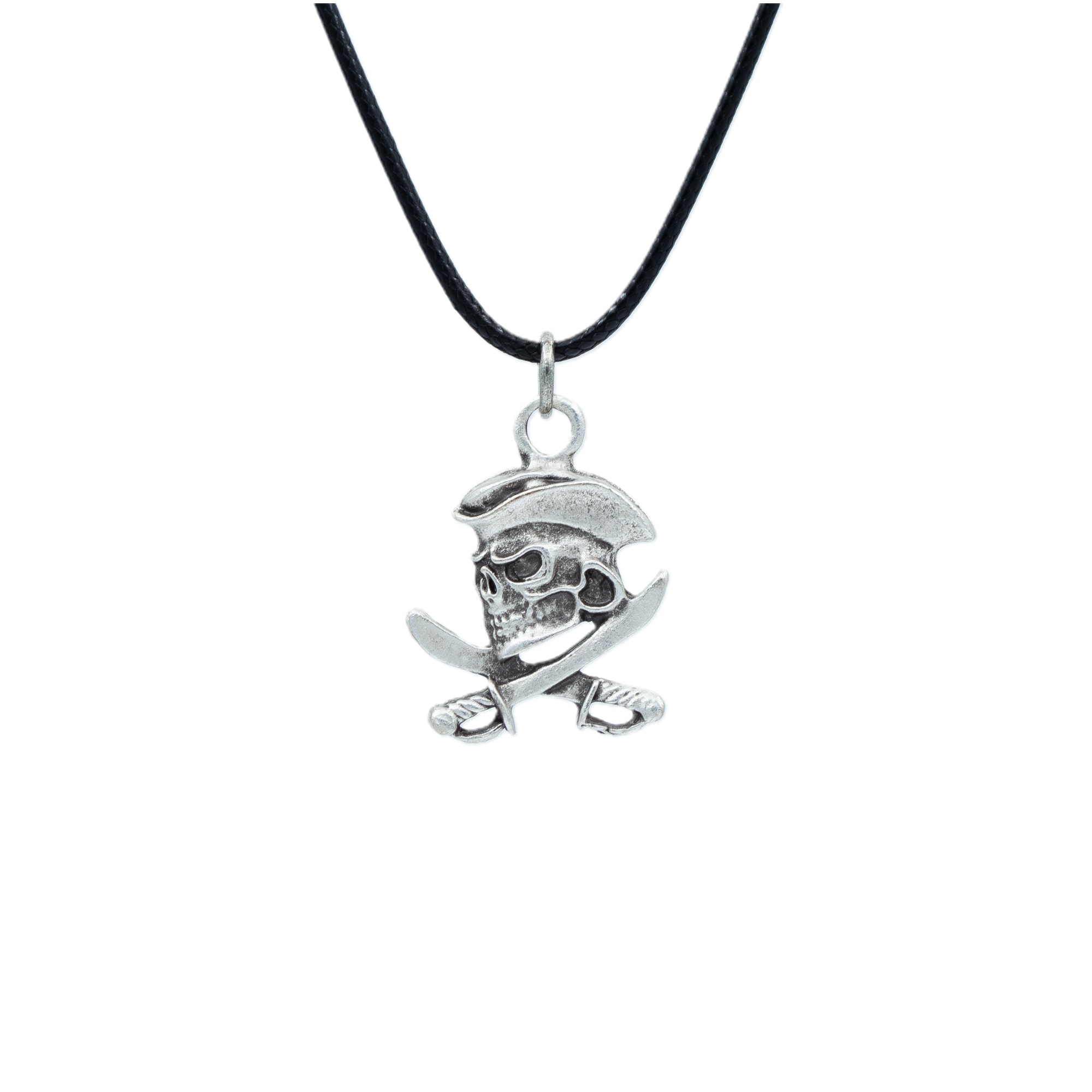 Kuru Kafa Korsan - Kılıç Kolye - Gümüş ( Silver ) Renk - 60 cm Deri İp Kolye